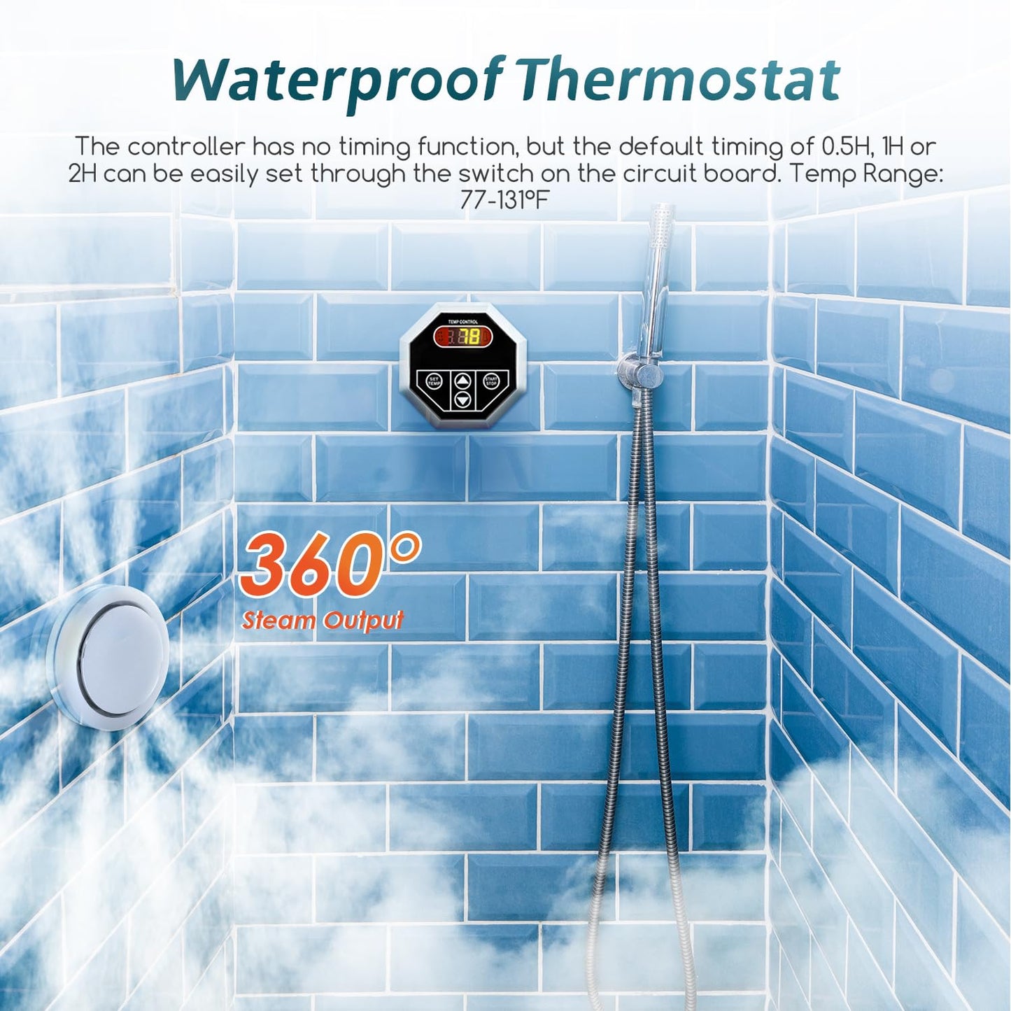 Hapyvergo Steam Shower Generator Kit 6KW for Bath Sauna SPA, Self-draining System, Aromatherapy Steam Head, LED Waterproof Controller 77-131℉ For Home Commercial Use