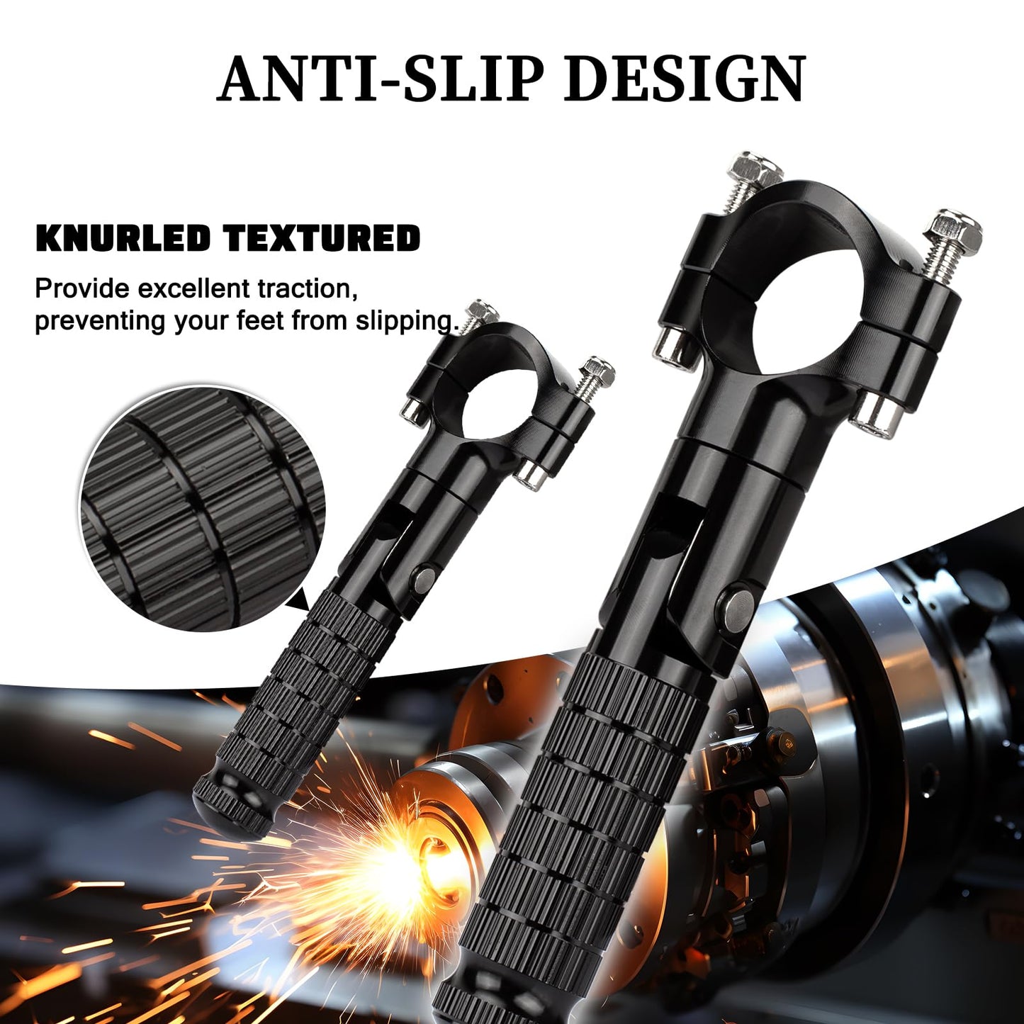 XINGWU 1.25" Foldable Motorcycle Highway Foot Pegs Universal for 32mm Crash Bars CNC Anti-Slip Foot Rest Pedals for Harley Davidson Touring Honda Yamaha Suzuki Motorbike Electric Dirt Pit Bike(Black)