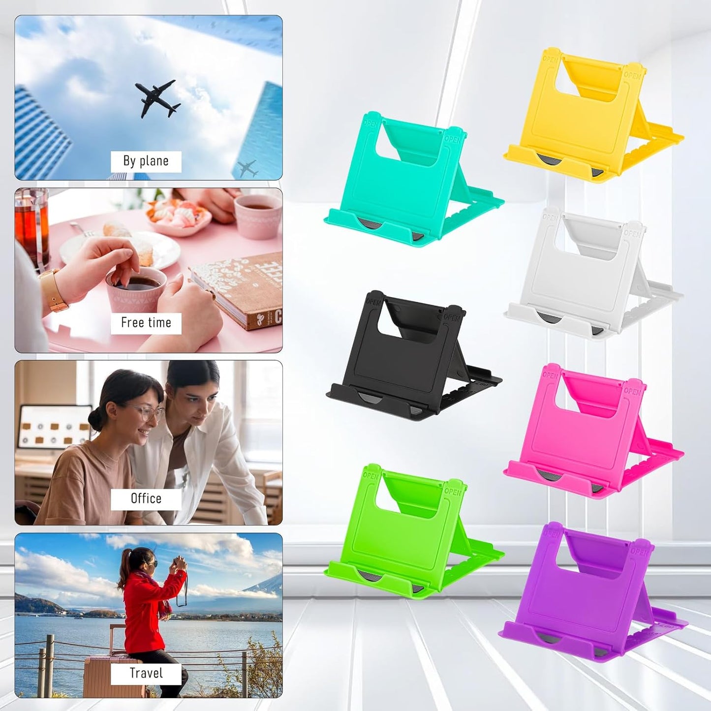 Bruislard 7 Pack Foldable Phone Stands Holder, Multi-Angle Desktop Tablet Stand Portable Universal Tabletop Phone