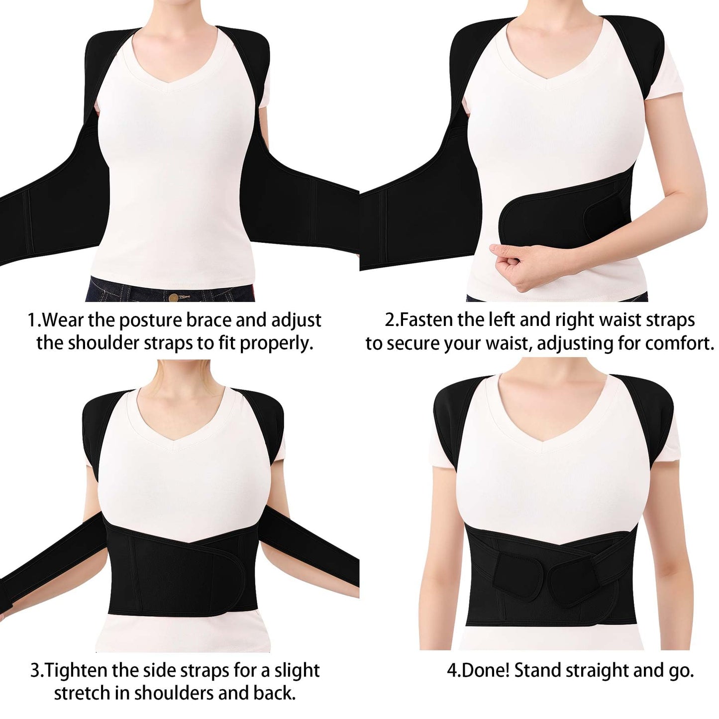 QFE Posture Corrector for Women and Men Back Brace Shoulder Straightener Hunchback Adjustable Support Upper Comfy (Black, Medium (Waist 27.5"-31.5"))