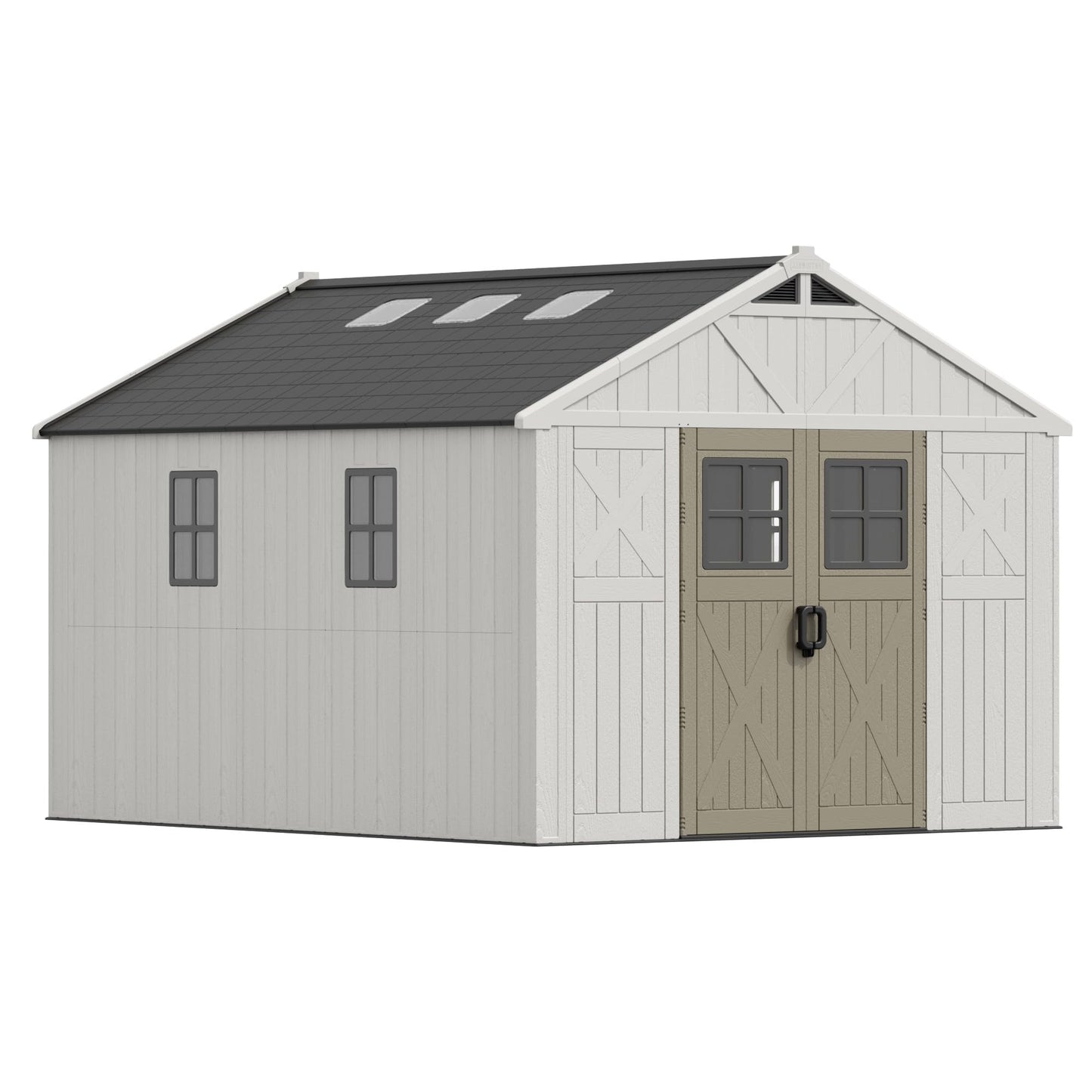 Devoko 10x12 FT Resin Outdoor Storage Shed with Floor, Large Plastic Garden Shed with Windows & Lockable Door, Multipurpose Tool Storage Shed for Patio Backyard Lawn, Beige
