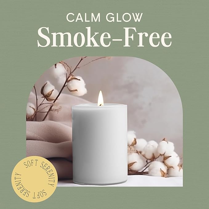 Mister Candle Dripless Unscented Pillar Candles, Set of 3 Hand Poured Solid Color Non-Scented Candles for Home Decor, Premium Wax, 60 Hr Burn Time - 3x4 Inch, White