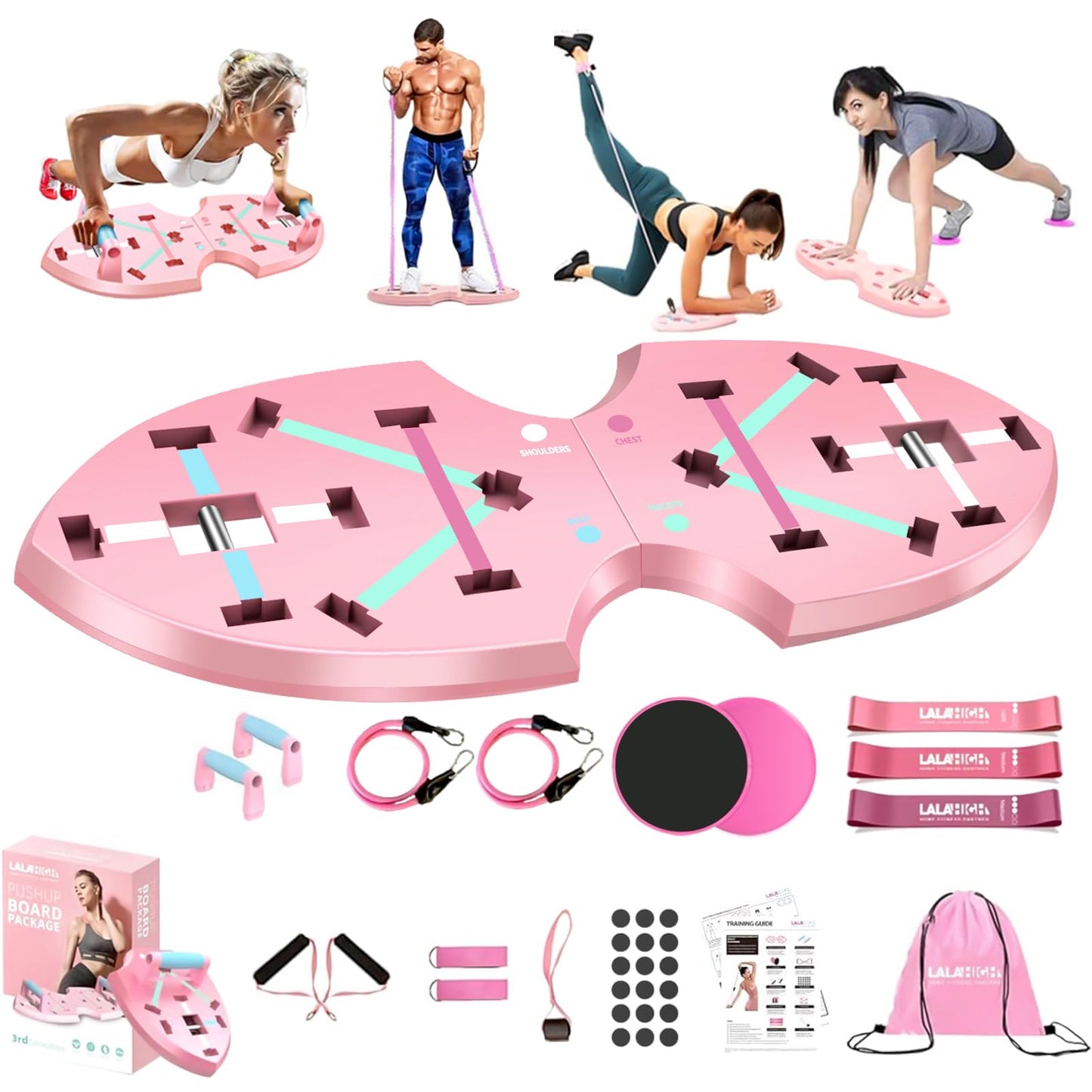 LALAHIGH Push Up Board,36 in 1 Home Gym Equipment with Ab Roller Wheel & Resistance Bands, Portable Foldable Workout Board for Full Body Strength Training Men Women,Gift for Boyfriend,Blue