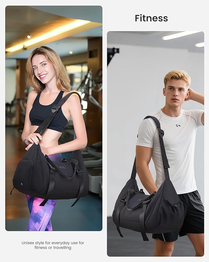LOVEVOOK Gym Bag for Women & Men, duffle bag for travel with shoe compartment, Small Gym Tote Dry Wet Separation, Multipurpose Weekender Overnight Backpack, Lightweight Carry On Bag, Black