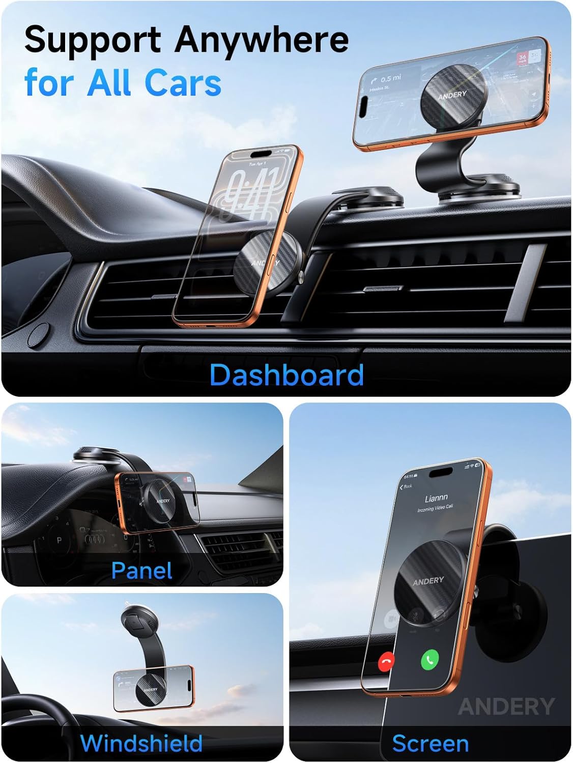 ANDERY [360 2400gf Car Phone Holder for MagSafe Adjustable Memory Alloy Arm | Strongest Magnetic Power] Bendable Car