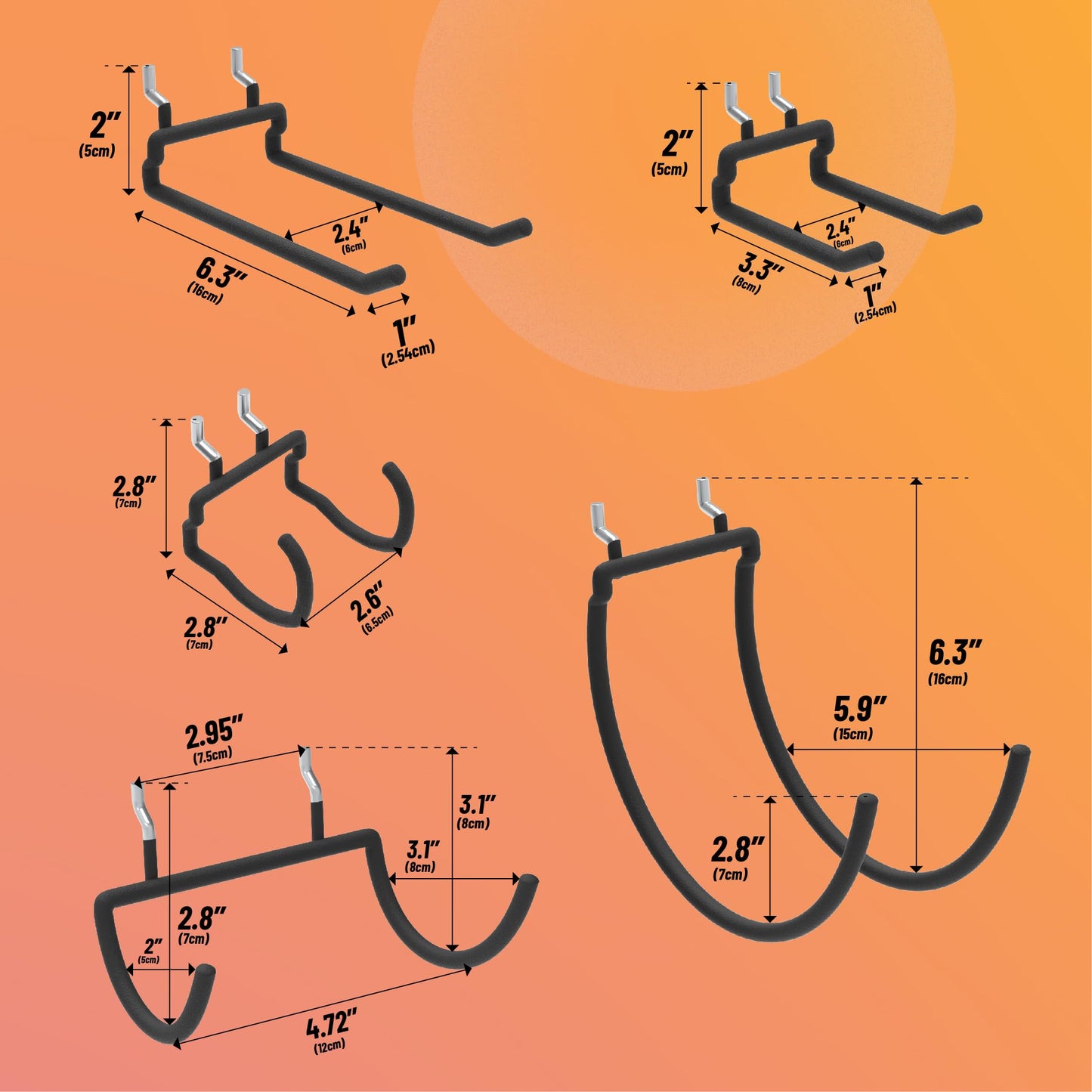 HUHOLE 10-Pack Heavy Duty Pegboard Hooks for Power Tools & Garage Organization, Vinyl-Coated Steel Drill Holders & Utility Hangers, Fits Standard 1/4" Pegboards
