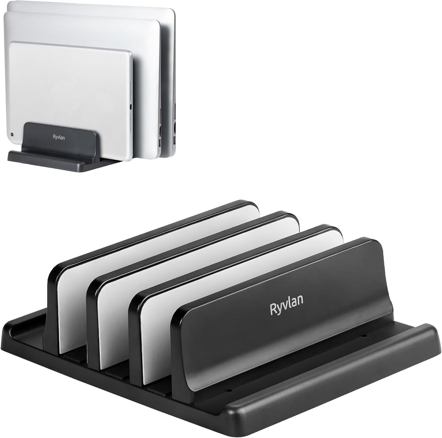 Ryvlan 3 17 Inches Vertical Laptop Stand, Slot Adjustable Laptop Storage Rack and Desk Organizer, Silicone-Padded