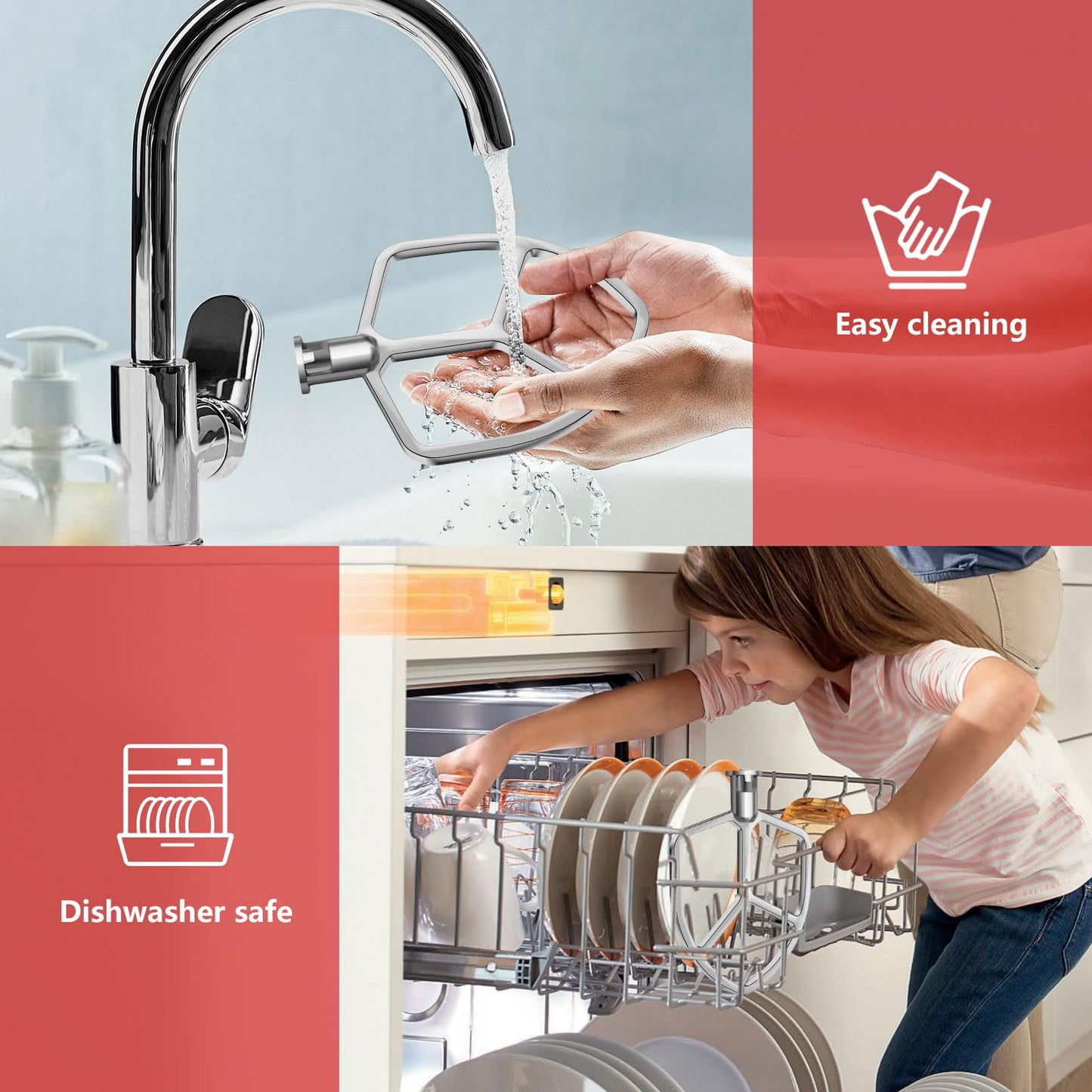 5.5-6QT Stainless Steel Flat Beater for KitchenAid Stand Mixer, Kitchen Aid Paddle Attachment Accessories/No coating/Dishwasher Safe Replacement for kitchenaid Professional 5 Plus and 600 Series Mixer