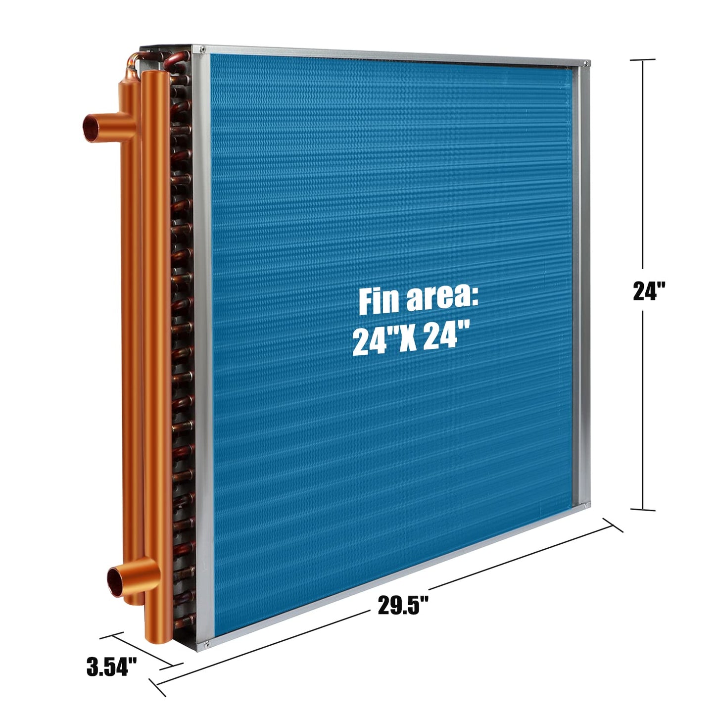 24x24 Heat Exchanger Water to Air, Copper Ports for Outdoor Wood Furnaces, Residential Heating and Cooling, and Forced Air Heating