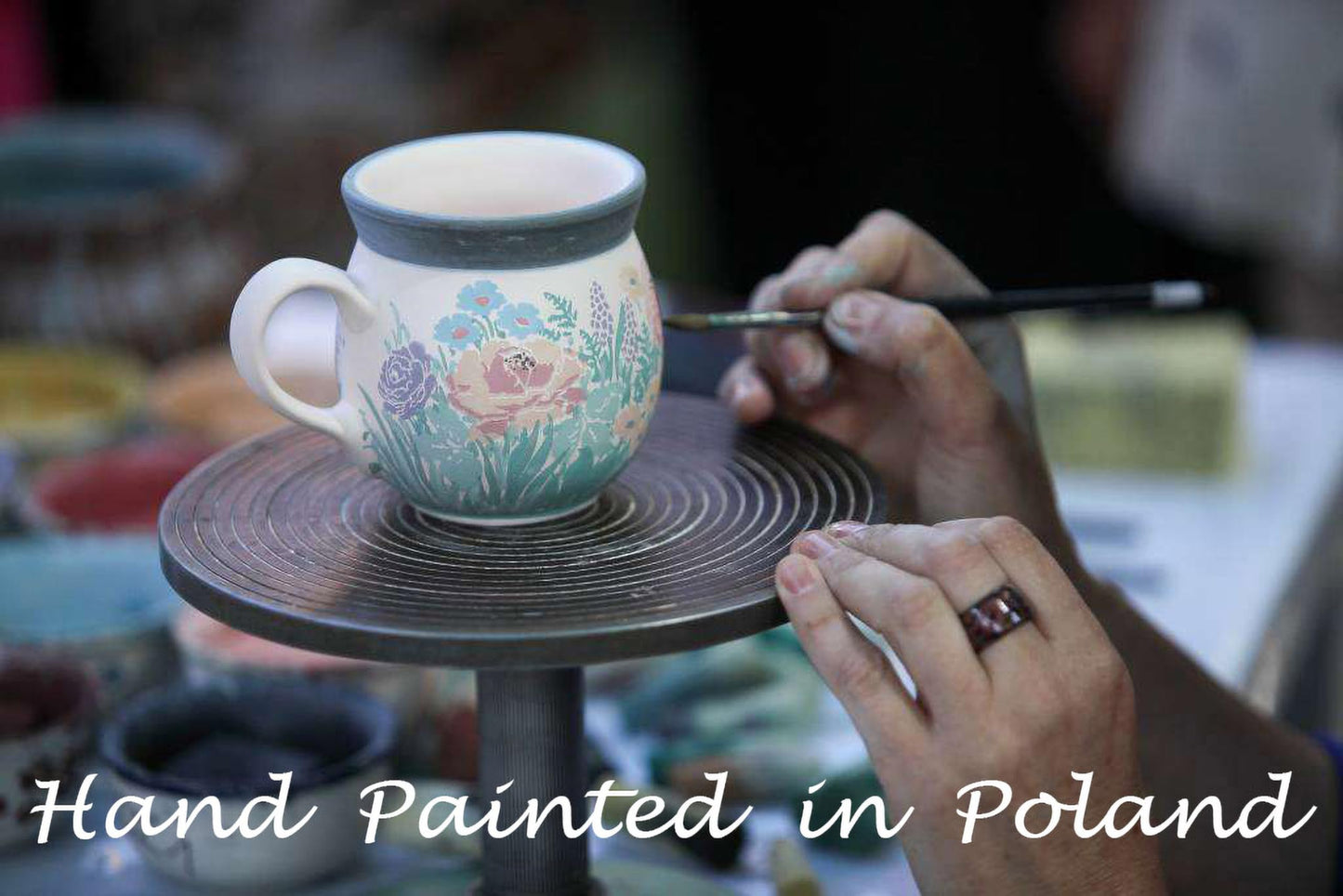 Polmedia Polish Pottery Pasta Bowl 9-inch - Peach Tudor Rose Pattern Handmade in Boleslawiec Poland by Ceramika Bona + Certificate of Authenticity
