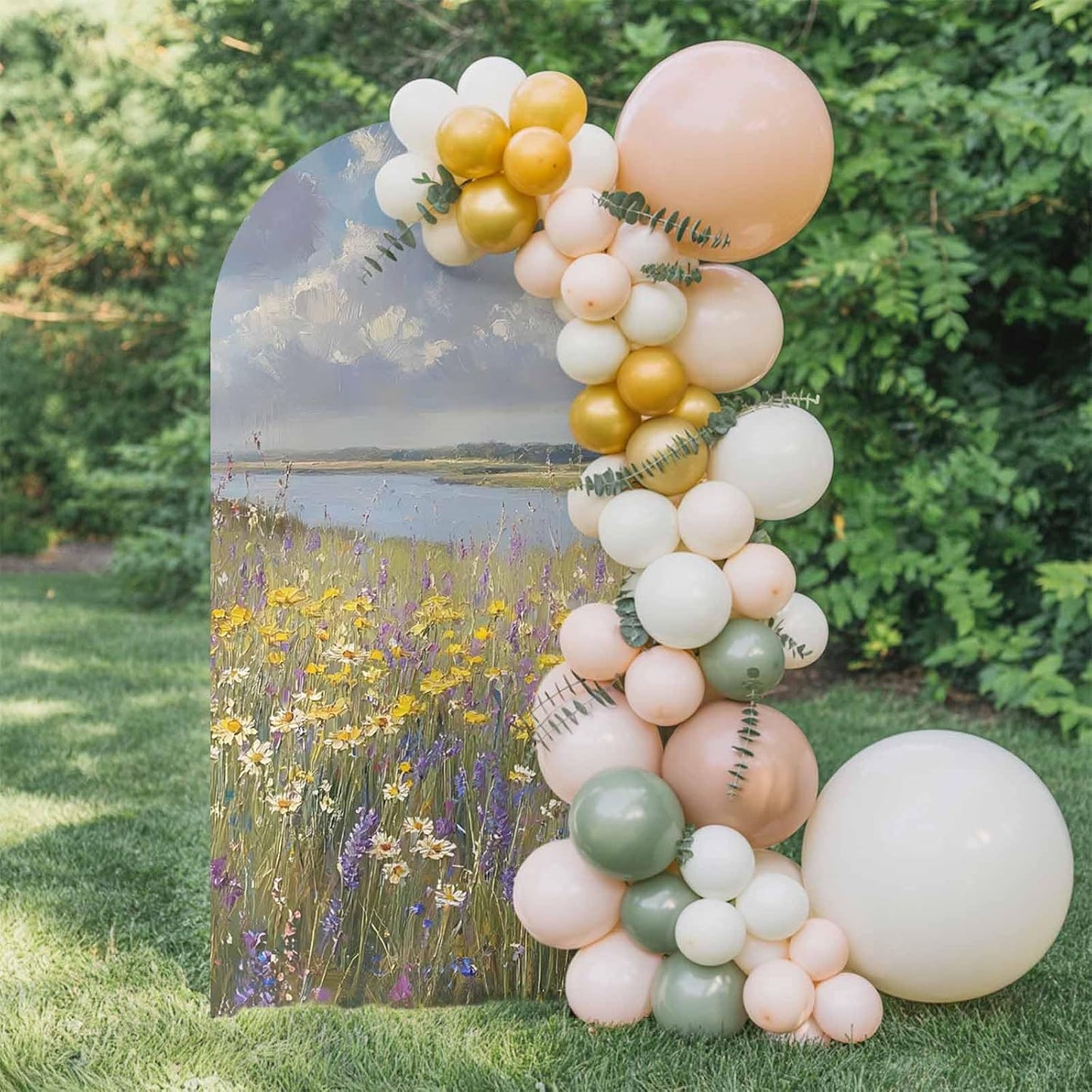 Jnbasdffb 7.2 Spring Floral Wedding Arch Cover, Stretchy Spandex Arch Backdrop Stand Covers FT, Oil Painting Pastoral