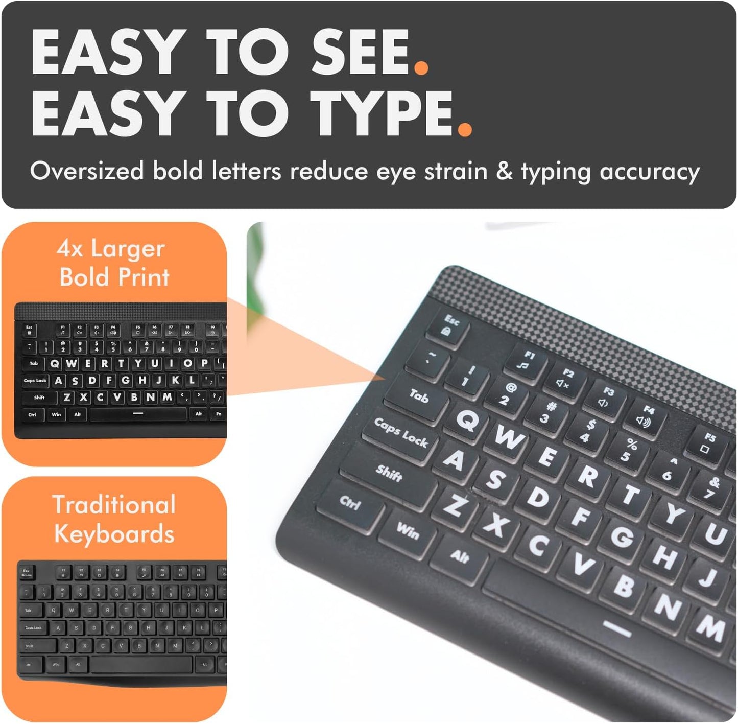 X9 Performance X9 7-Colors Large Print Backlit Computer Keyboard - Easy to See Big Letters - Lighted USB Wired Keyboard