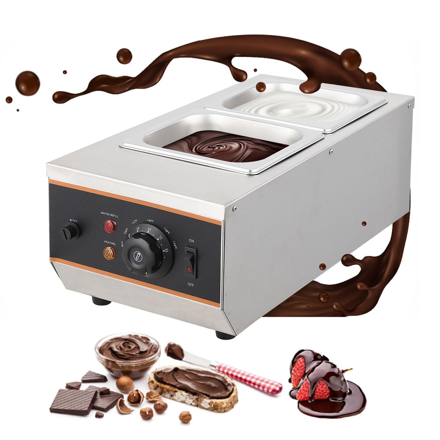 GarveeHome Chocolate Tempering Machine - 1.58 QT *2 Tanks, 6 LBS Capacity, TEMP Control 86~185℉, 800W Stainless Steel Electric Commercial Food Warmer for Chocolate/Milk/Cream Meltingream Melting