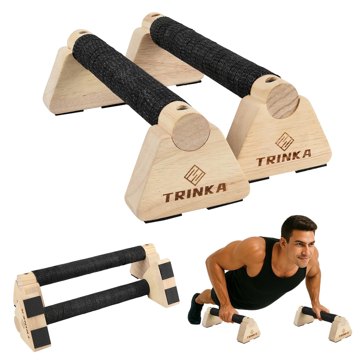 Wooden Parallettes Push Up Bars, 2 PCS Wood Calisthenics Bars with Non-Slip Base, 30CM Pushup Handles for Home Fitness, Workout Equipment for Men and Women Strength Training