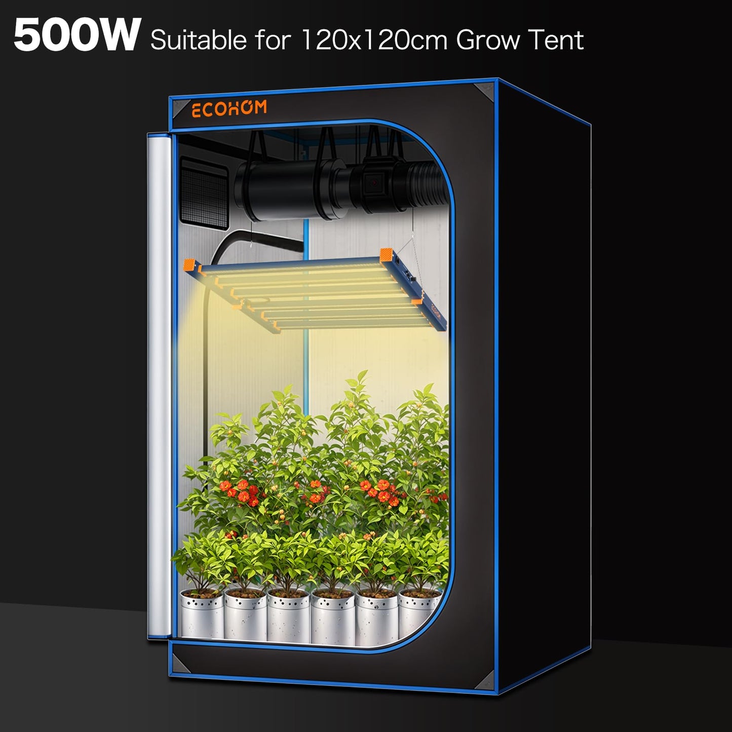 ECOHOM 500W LED Grow Light, Full Spectrum Dimmable Daisy Chain, Pro Bar Style for 4x4ft Grow Tent, Foldable & Hanging Growing Lamp for Indoor Plants Seedlings, Veg and Bloom