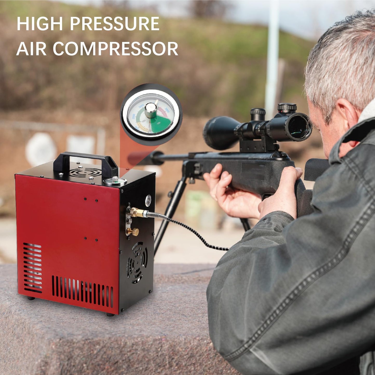 Thunder 4500Psi PCP Air Compressor,Refilling Up to 1.6L,Fast Fill for Airguns or Paintball Tank,Auto Shut Off,Water/Oil Free,Built-in Converter and Cooling Fan,350W Portable Pcp Pump