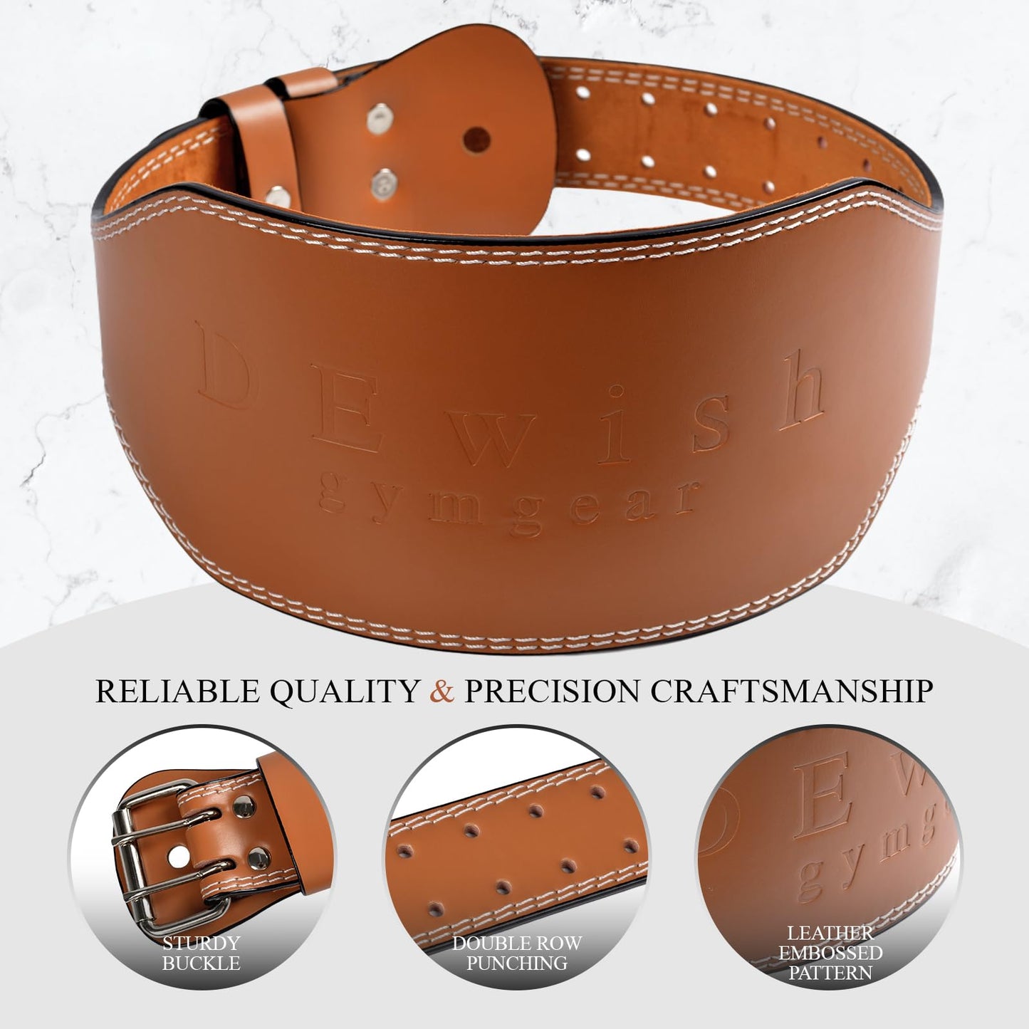 Leather Gym Fitness Belt, 4" & 6" Padded Lumbar Back Support, 10 Adjustable Holes for Weightlifting Powerlifting Bodybuilding Deadlift Squat Workout Strength Training (6-Inch, Brown, 33"-36")