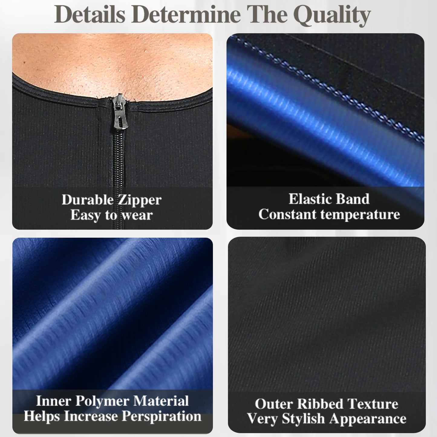 Everfion Men's Sauna Vest Zipper Ribbed Sweat Suit Waist Trainer, Sleeveless Sauna Shirt for Men Compression Tank Top