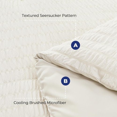 HYMOKEGE King Size Comforter Set - Luxurious Ivory Seersucker 7-Piece Bedding Set for All Seasons