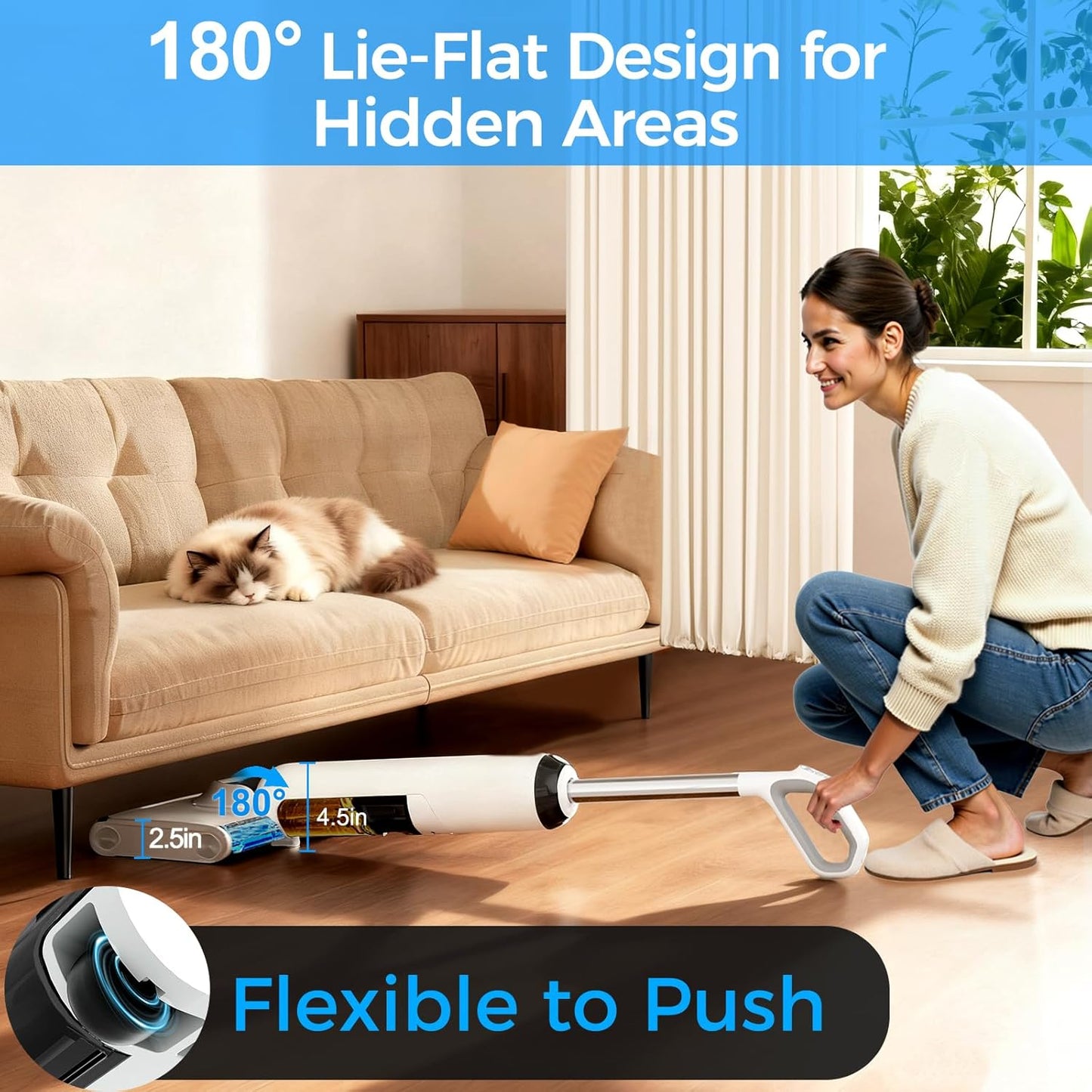 Skiennix Cordless Wet Dry Vacuum Cleaner - 23KPa Suction, 45 Min Runtime, Self-Cleaning Design, Anti-Tangle Brush