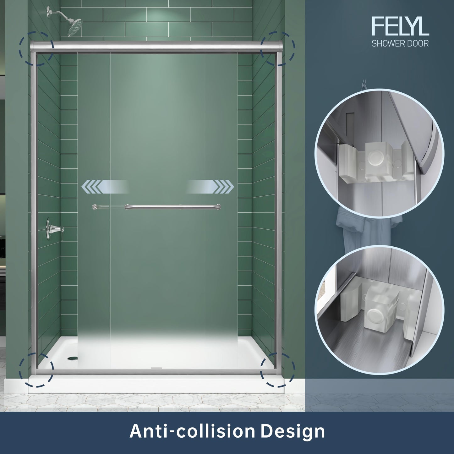 FELYL Frosted Double Sliding Shower Door 49-54" W x 72" H, Brushed Nickel, Bypass Shower Door, Framed, 1/4" (6mm) Tempered Glass