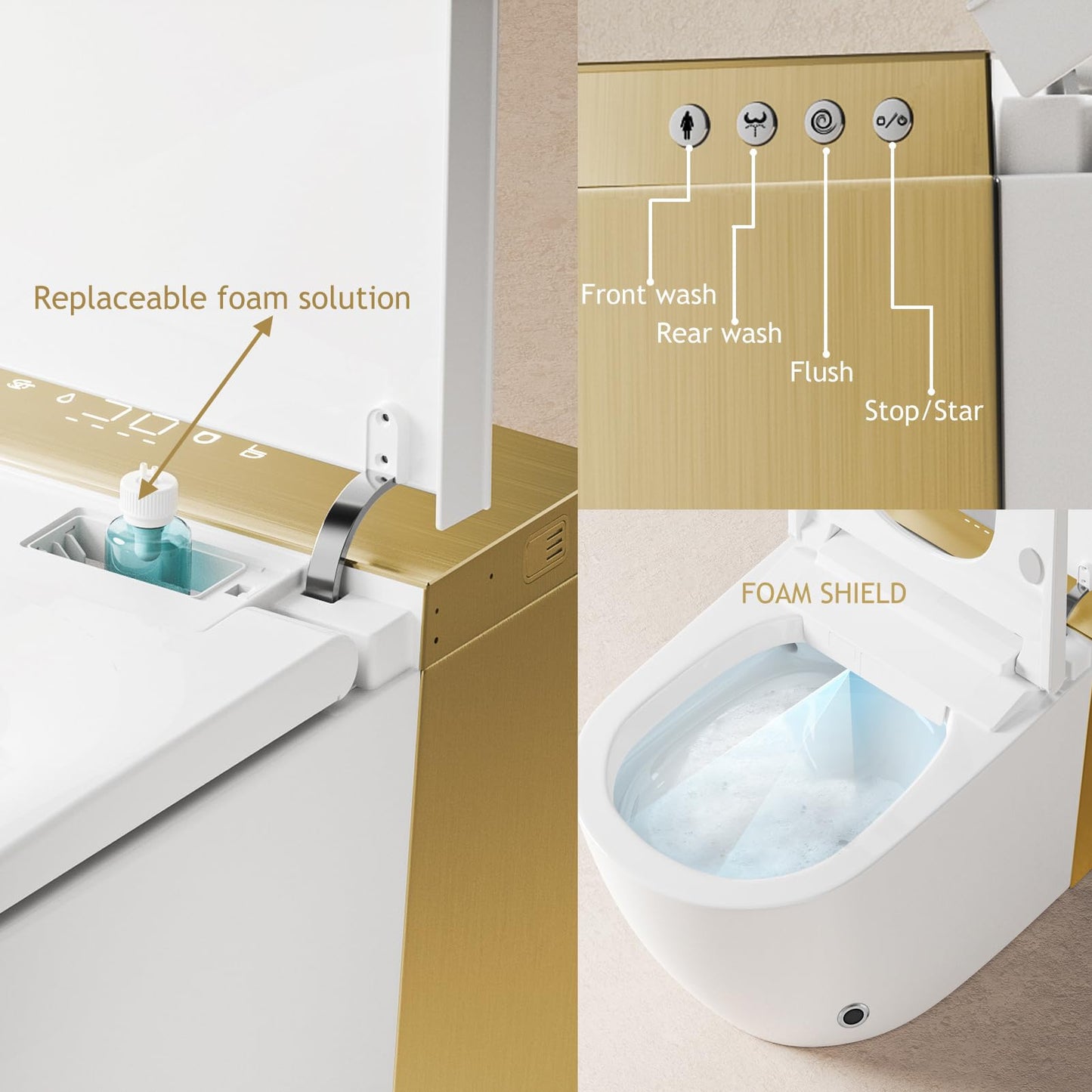 BONSAM Smart Toilet with Auto Open/Close Lid, Modern Toilet with Bidet Built In, Foam Shield, Auto Flush, Warm Water&Dryer, Self-Cleaning Heated Seat Toilet with Remote Control for Seniors & Families.
