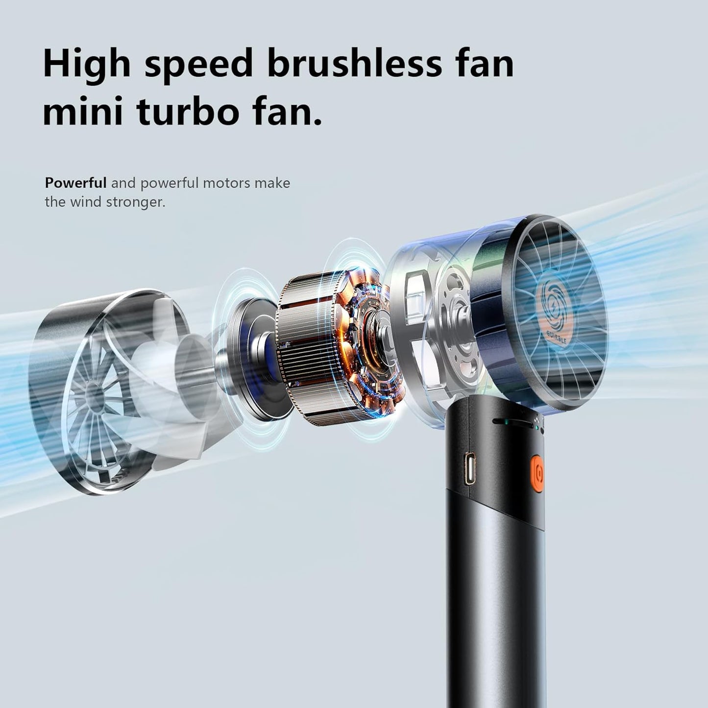 Skiennix Portable Handheld Fan - Powerful 7000RPM Turbo Motor | USB Rechargeable for Travel & Outdoor (Black)