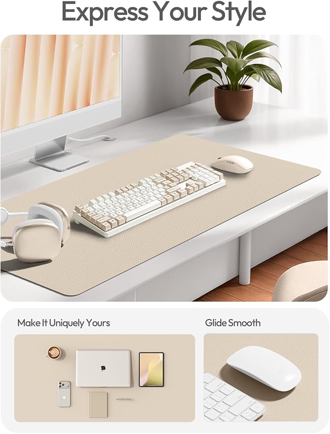 YSAGi Leather Desk Protector, Office Mat, Large Mouse Mat, Non-Slip PU Leather Blotter, Laptop Desk Mat, Waterproof Writing Pad for Office and Home(Eeggshell, 63" x 24")