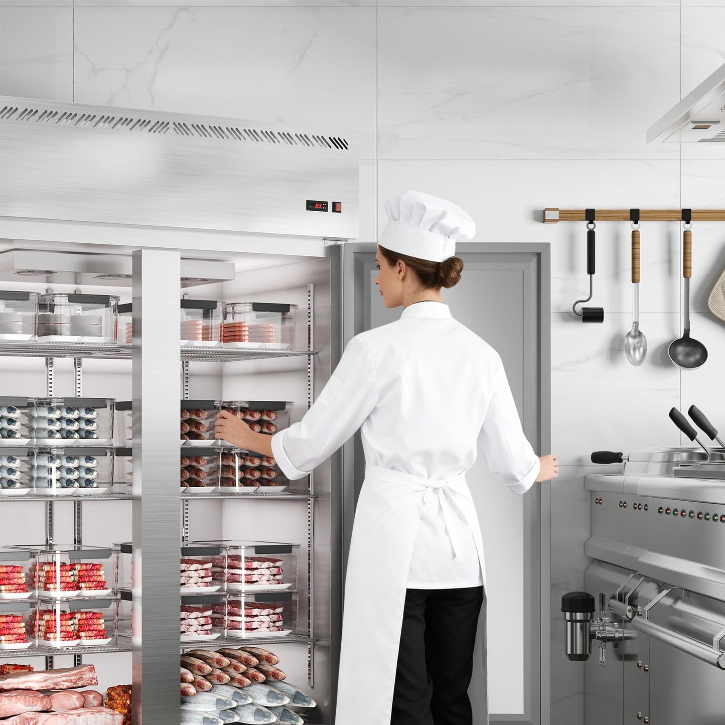 GarveeLife 48" W Commercial Freezer -8°F~0°F,Reach-in 36 Cu.ft 2 Door Stainless Steel Commercial Refrigerator Fan Cooling,6 Adjustable Shelves, Auto Defrost,for Restaurant,Bar,Kitchen,Shop