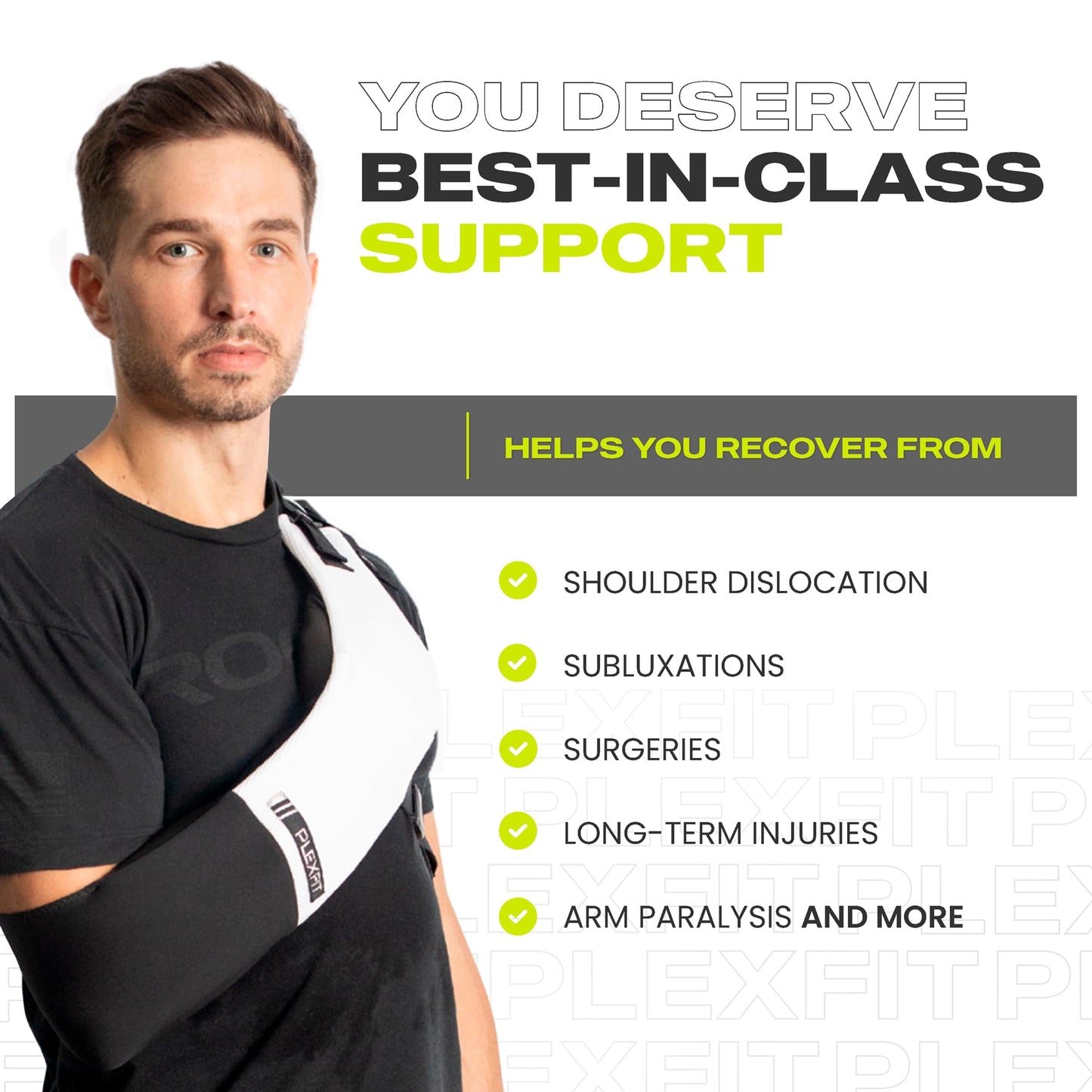 PLEXFIT Athletic Arm Sling Class A Medical Device - Shoulder Sling Immobilizer for Injury Support - For Elbow & Wrist Too - Men & Women (Large Left, White & Black)