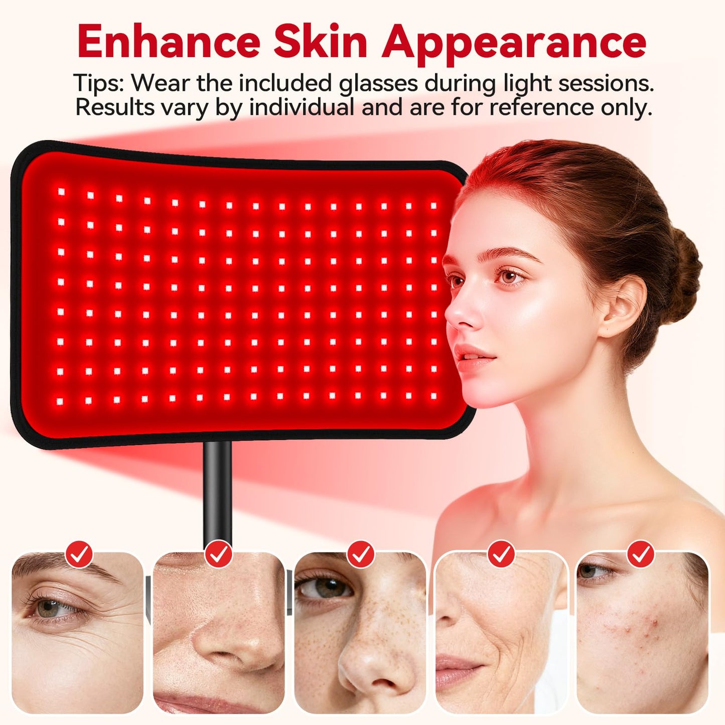 Red Light Therapy for Face Body, 2-in-1 Red Light Panel Device with Belt, 660nm & 850nm Near Infrared Light Therapy Lamp with Remote Control, 5 Adjustable Brightness & Timer, Gift for Women Men