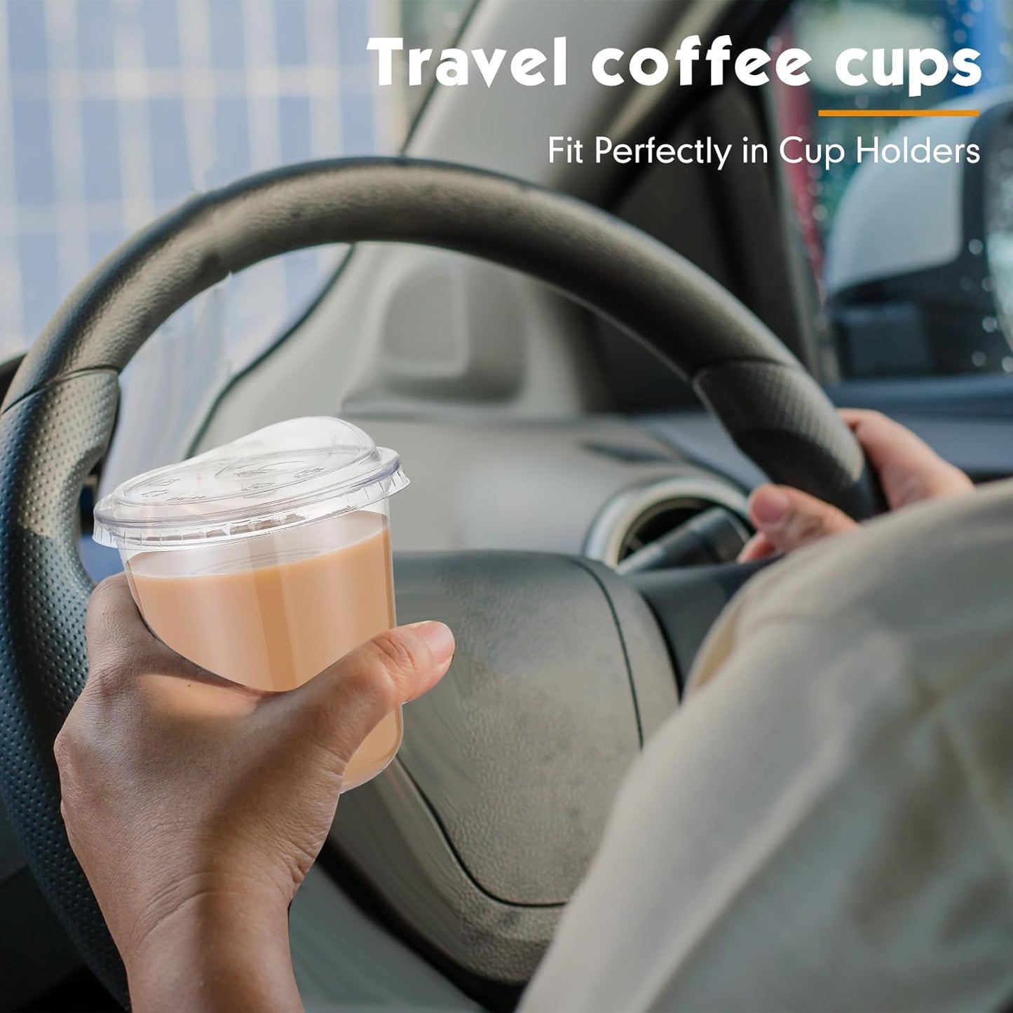 Ziliny 12 oz Clear Plastic Cups - Thickened Disposable PET Cups with Strawless Sip Lids | Perfect for Iced Coffee & Smoothies