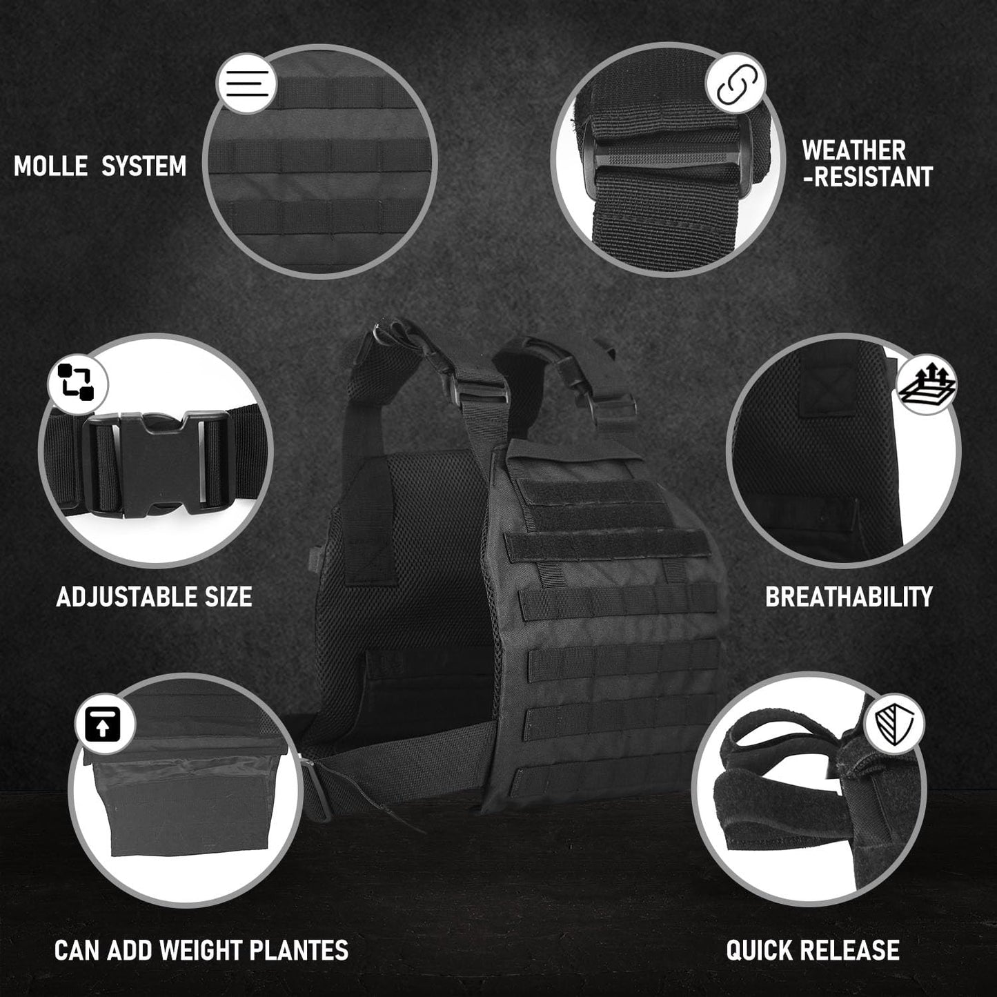 Miramrax Weighted Vest for Men and Women Weight Vests Adjustable Strength and Endurance Training Fitness Workouts Tactical Running Gym (Black)