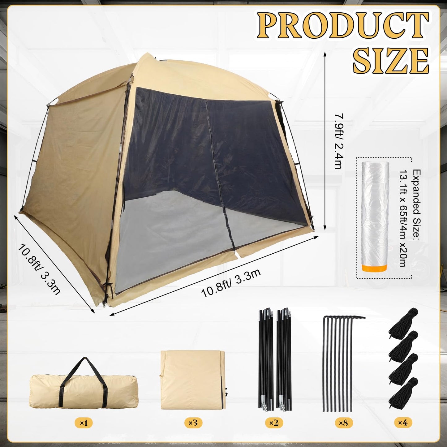Maasechs Portable Paint Booth Tent 10.8 x 10.8 x 7.9 FT Extra Large Spray Paint Tent with Removable Walls Mesh Screen Floor Protection Plastic Film for DIY Furniture Hobby Tool Spray Shelter Painting