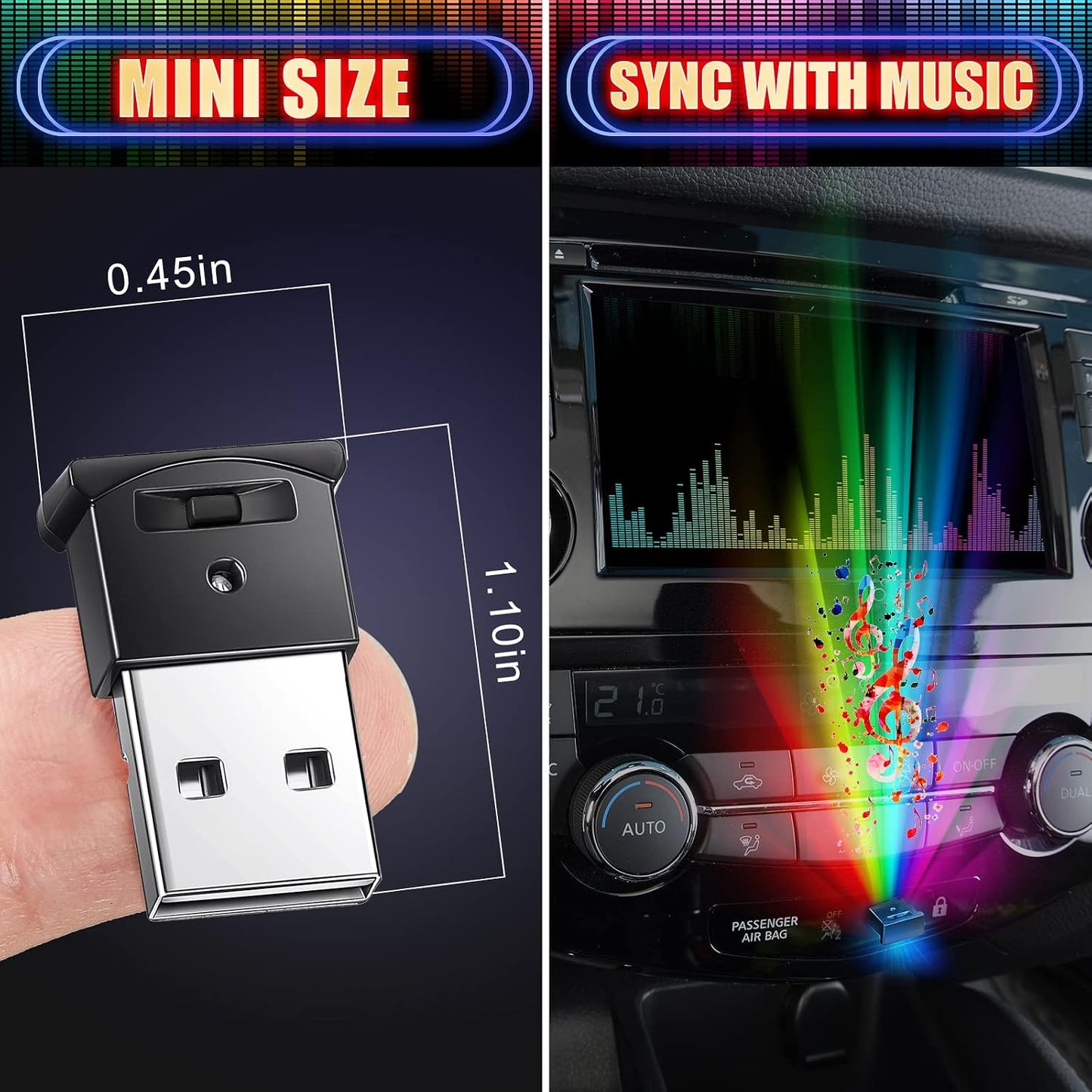 4 5V, 8 Tallew Pcs Mini USB LED Interior Lighting for Car, Music Sync Smart Atmosphere Light, DC Adjustable Brightness
