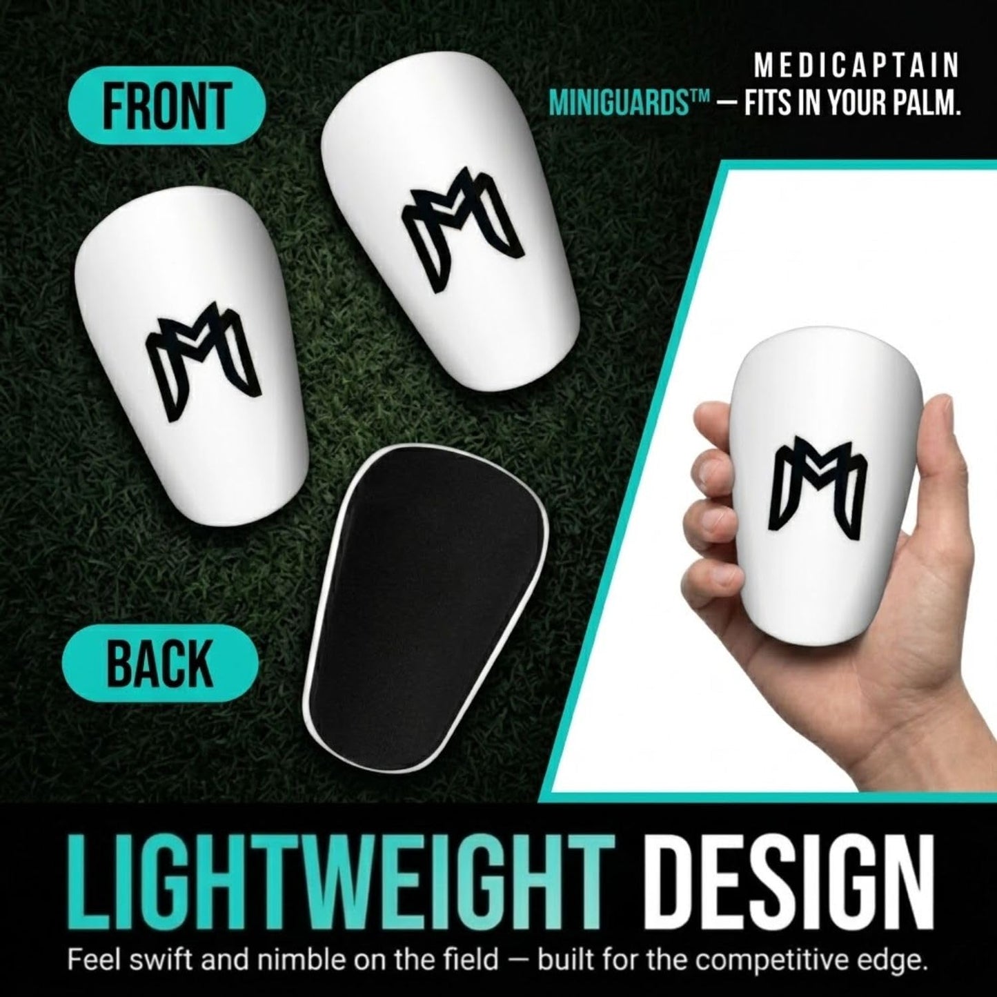MediCaptain MiniGuards - Mini Shin Guards for Soccer Players - Tiny Shin Pads for Men, Women, Teens - Miniature Shin Guards 3.9 x 2.4 inch - Perfect for High Level Soccer Athletes (White)