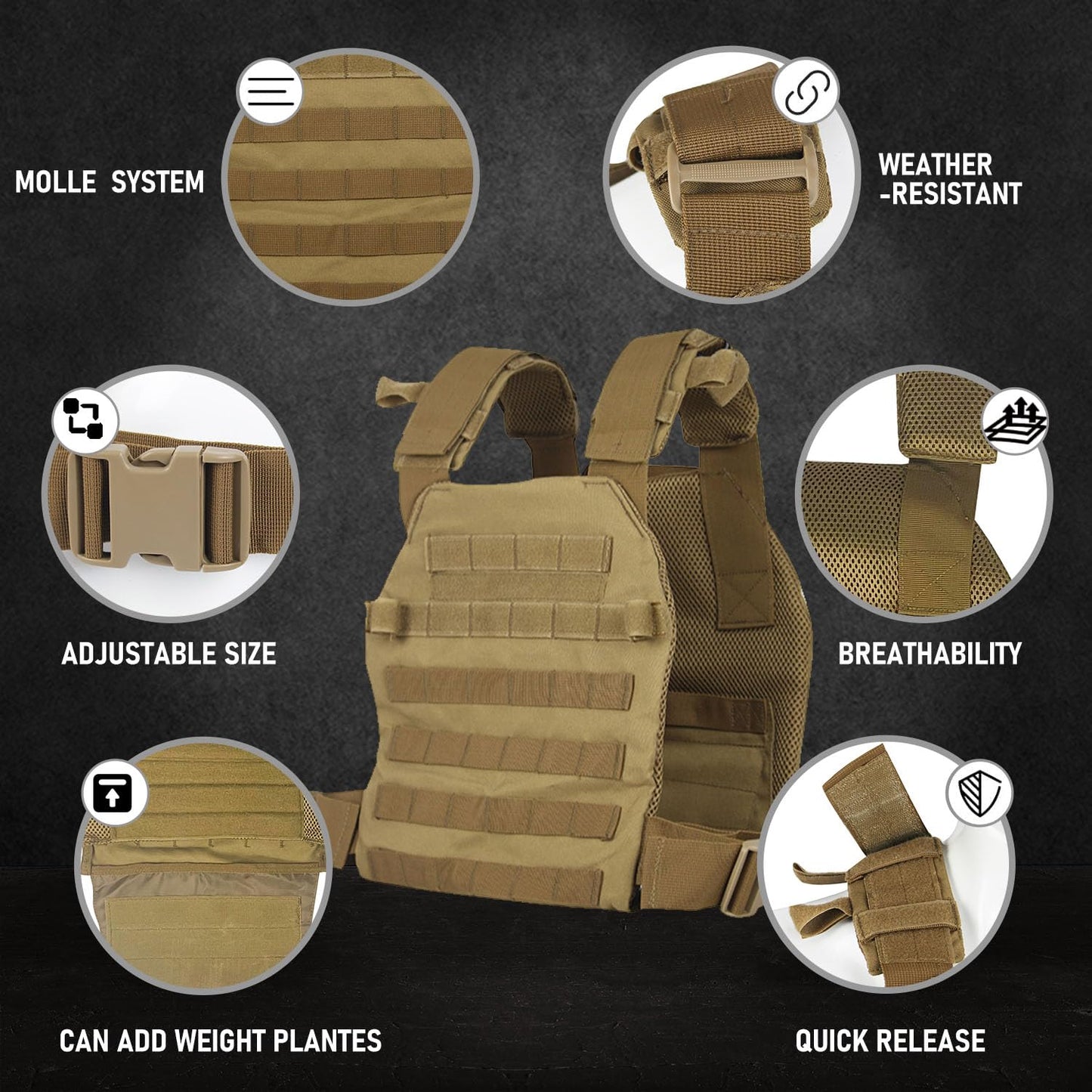 Miramrax Weighted Vest for Men and Women Weight Vests Adjustable Strength and Endurance Training Fitness Workouts Tactical Running Gym (Tan)