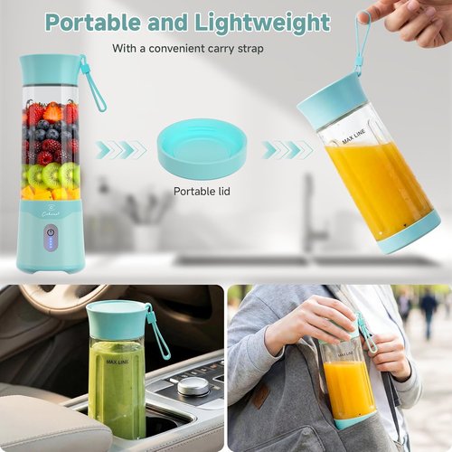 COKUNST Portable Blender - USB-C Rechargeable Personal Smoothie Maker | 18oz Compact Juicer Cup in Green