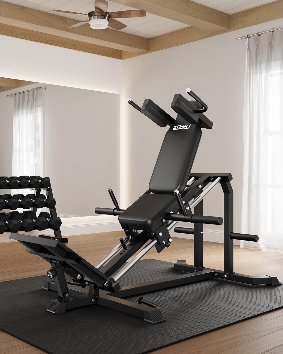 GOIMU L5 Leg Press Hack Squat Machine, 30-Degree Leg Press Machine for Home Gym, Compact Hack Squat Machine with Removable Shoulder Pad, Lower Body Workout Equipment