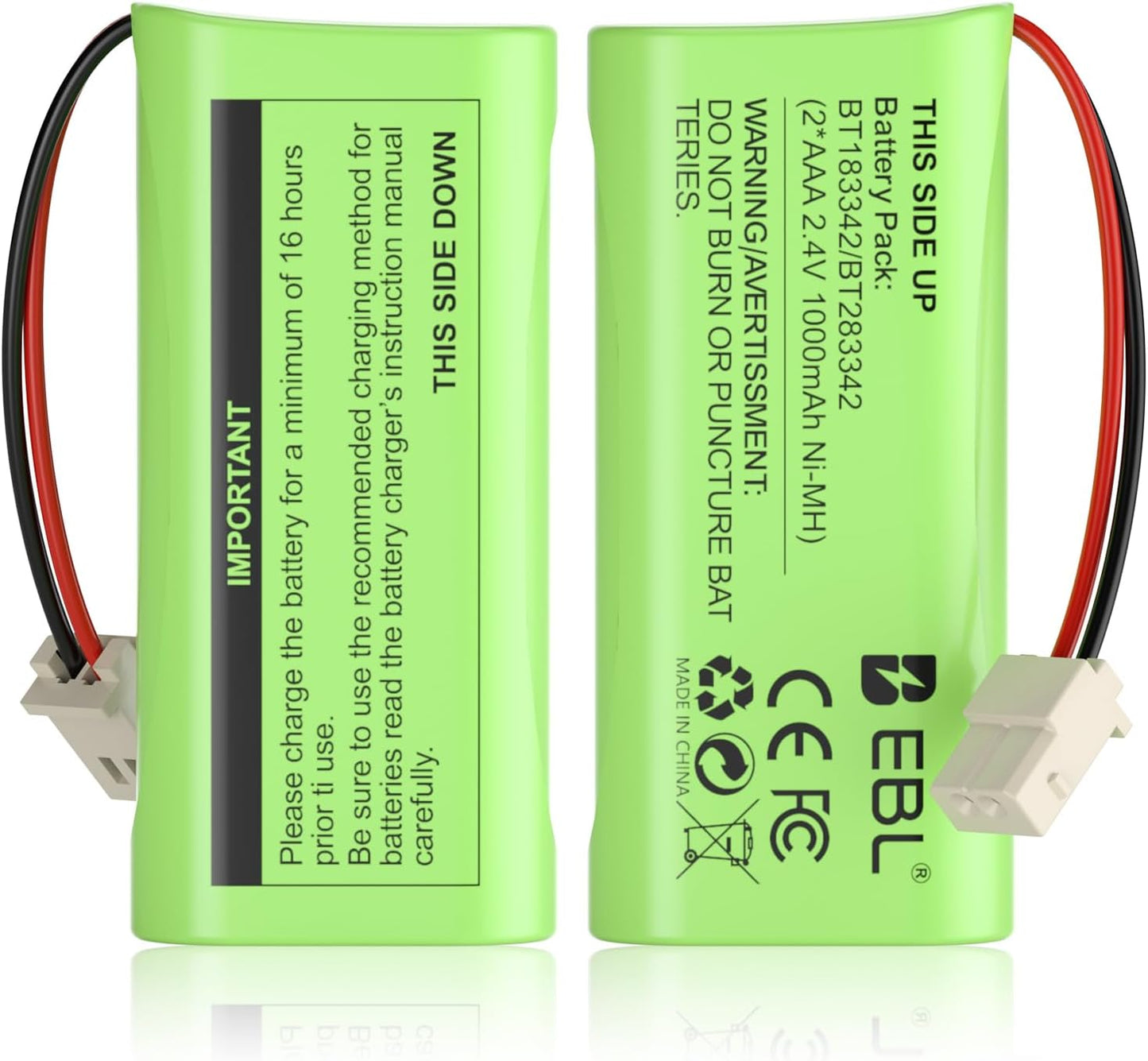 EBL BT183342/BT283342 2.4V 1000mAh BT166342/BT266342 CS6709 CS6609 CS6509 CS6409 EL52100 EL50003 (Pack 2) Ni-MH