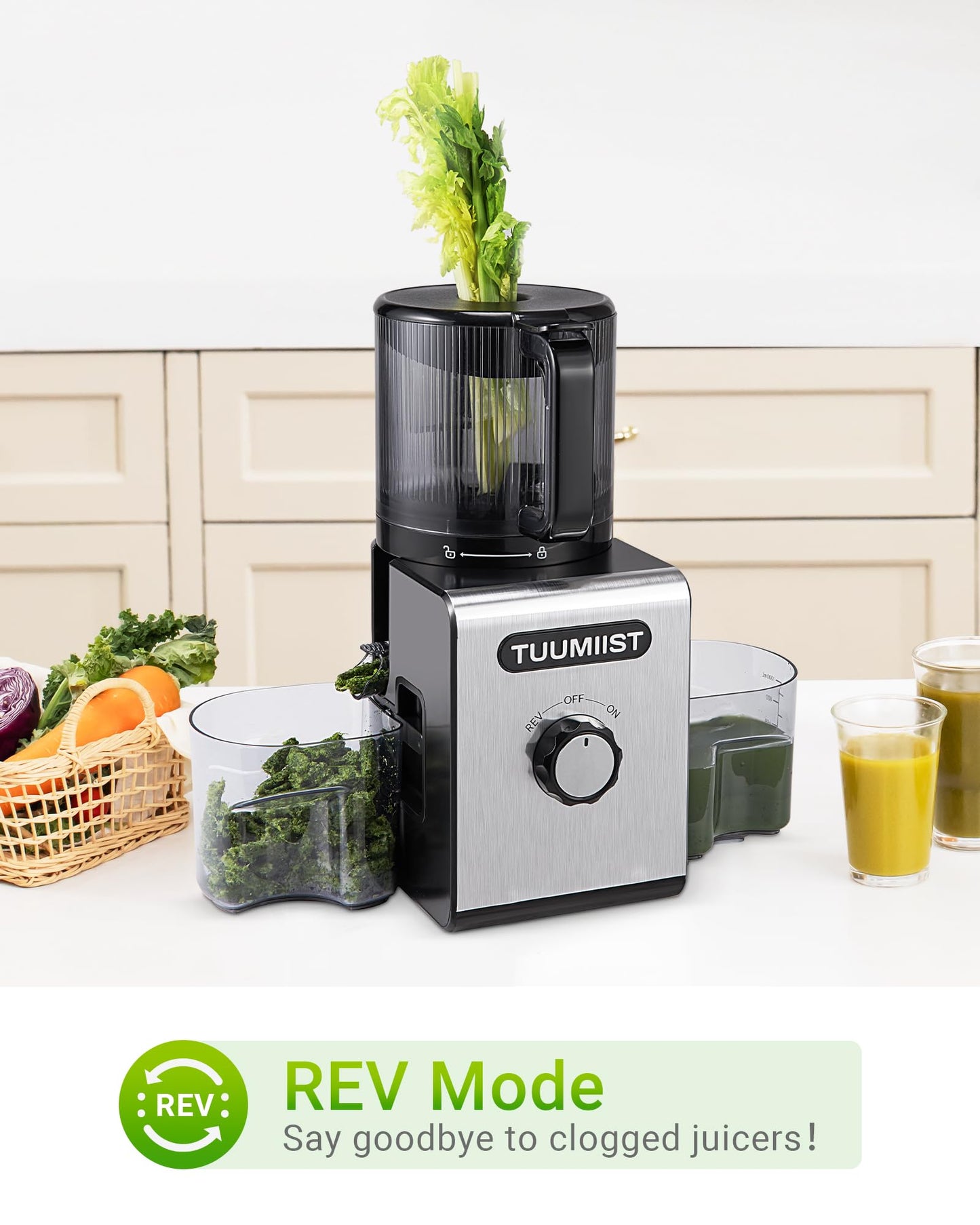Cold Press Juicer Machine, 6.5" Large Feed Chute Masticating Extractor, Easy to Clean for Whole Fruits & Vegetables, High Yield