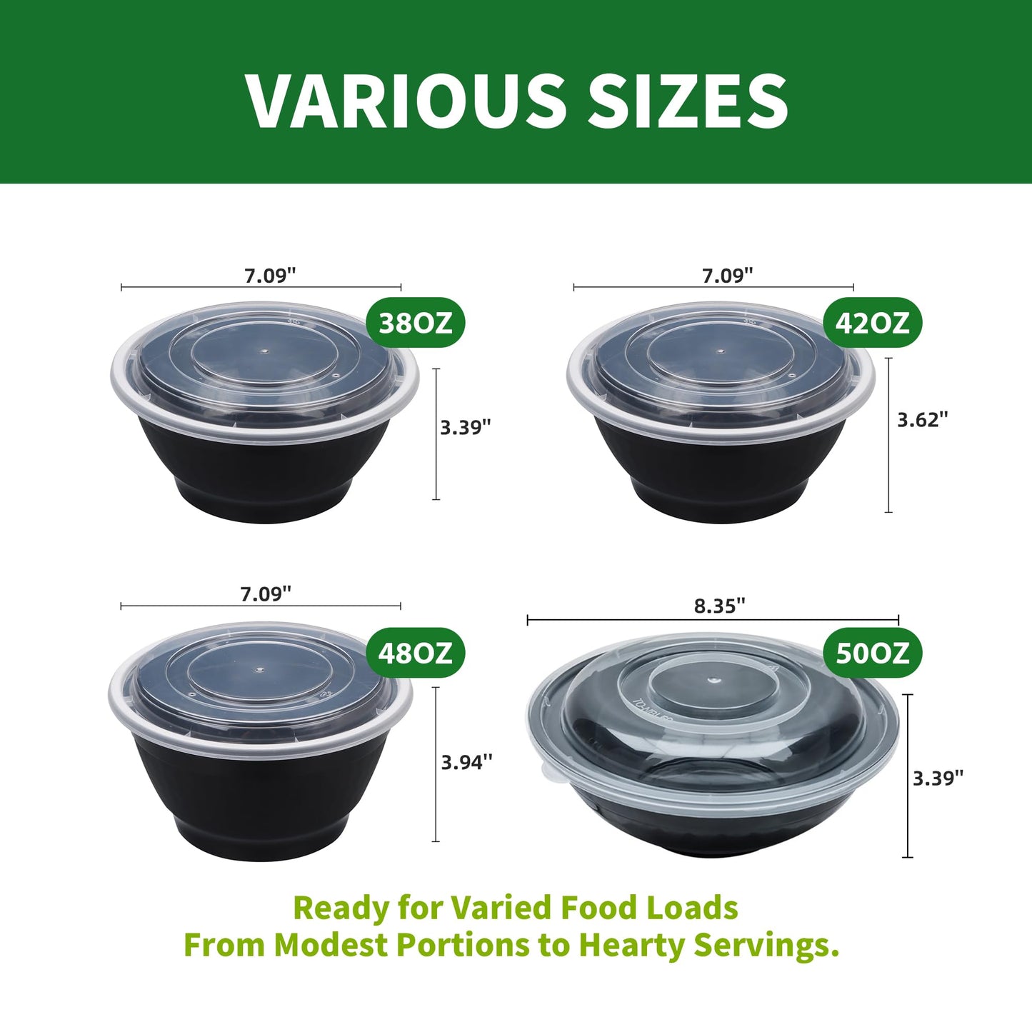 Apsic Meal Prep Bowls Containers, 50 Sets 48oz (100-Piece) Plastic Bowls with Lids for Soup Salad, Disposable To Go Food Storage Container, Round Lunch Box, BPA Free, Microwave/Dishwasher/Freezer Safe
