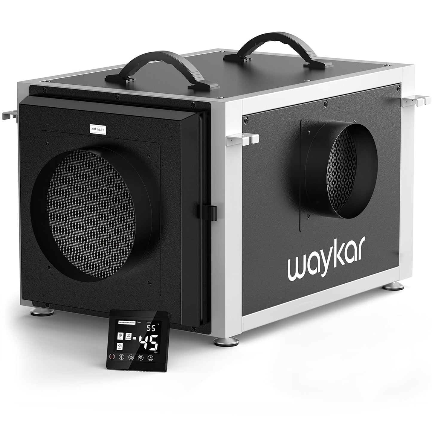 Waykar 158 Pints Crawl Space Dehumidifier with Remote Control up to 6,500 sq. ft., Dual Duct HVAC Commercial Whole-House Dehumidifier for Basement, Industry Water Damage Unit - 5-Year Quality Coverage