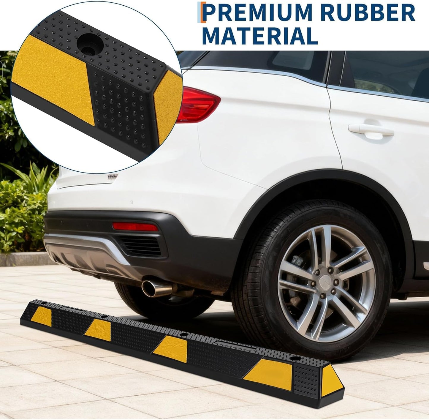 EliteEdge 4 Packs 72" Heavy Duty Rubber Parking Curb, 55000 LBS Capacity Parking Stopper with Reflective Stripes