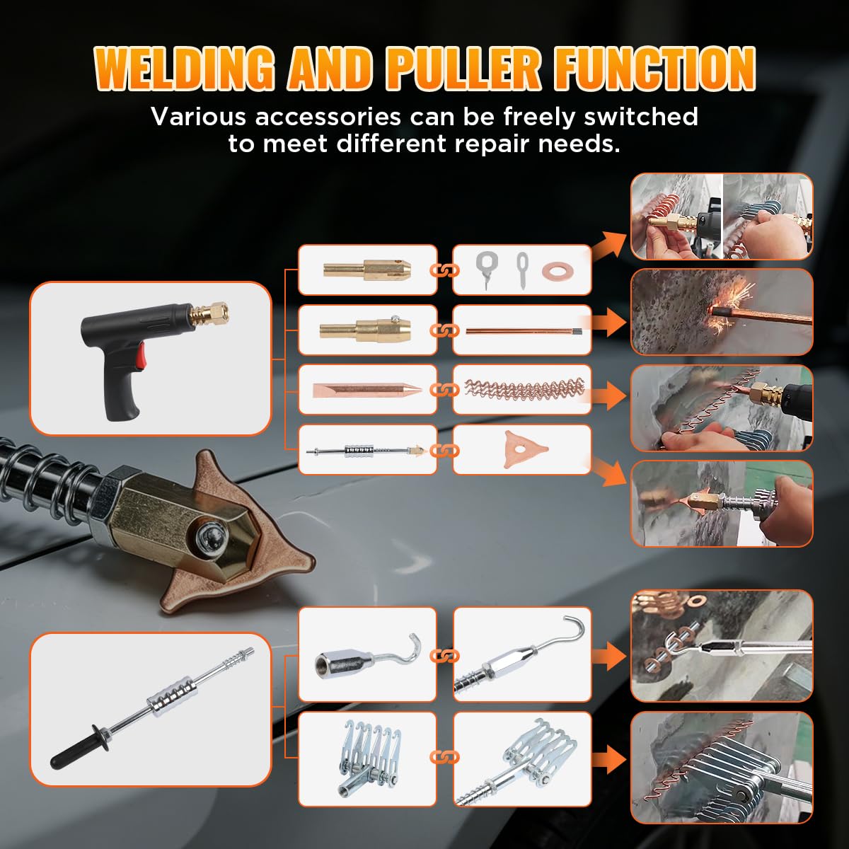 Dent Puller Welder 3500W 4200A Stud Welder Dent Repair Kit 6 Welding Modes Auto Body Spot Welder Dent Puller Machine Dent Removal Tool with Auto/Manual Welding & Overheat Protection for Car/Truck 110V