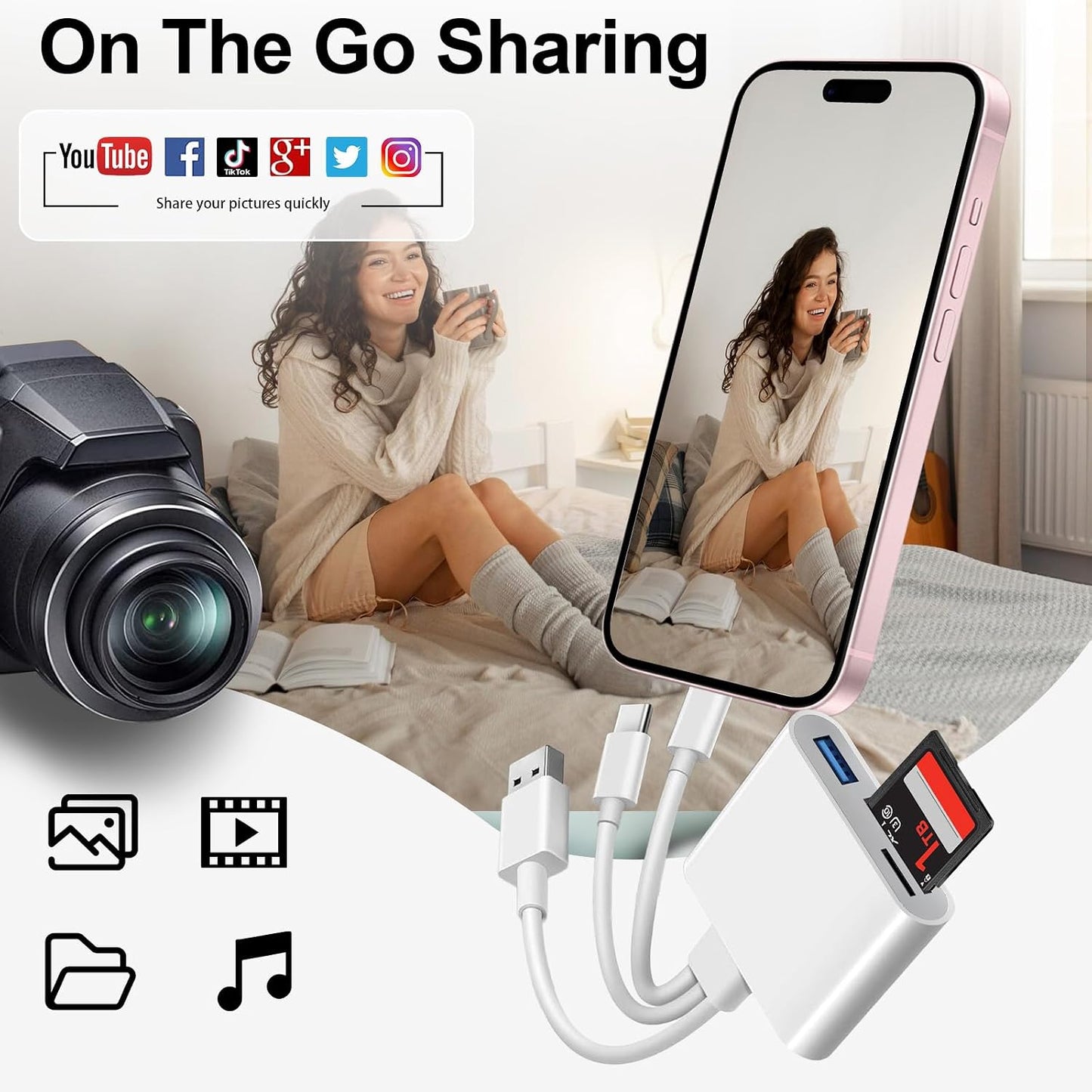 Denlane 3 1 SD Card Reader for iPhone iPad Mac, USB C & Lightning & USB-A in MircoSD/SD Adapter for Digital Camera USBC