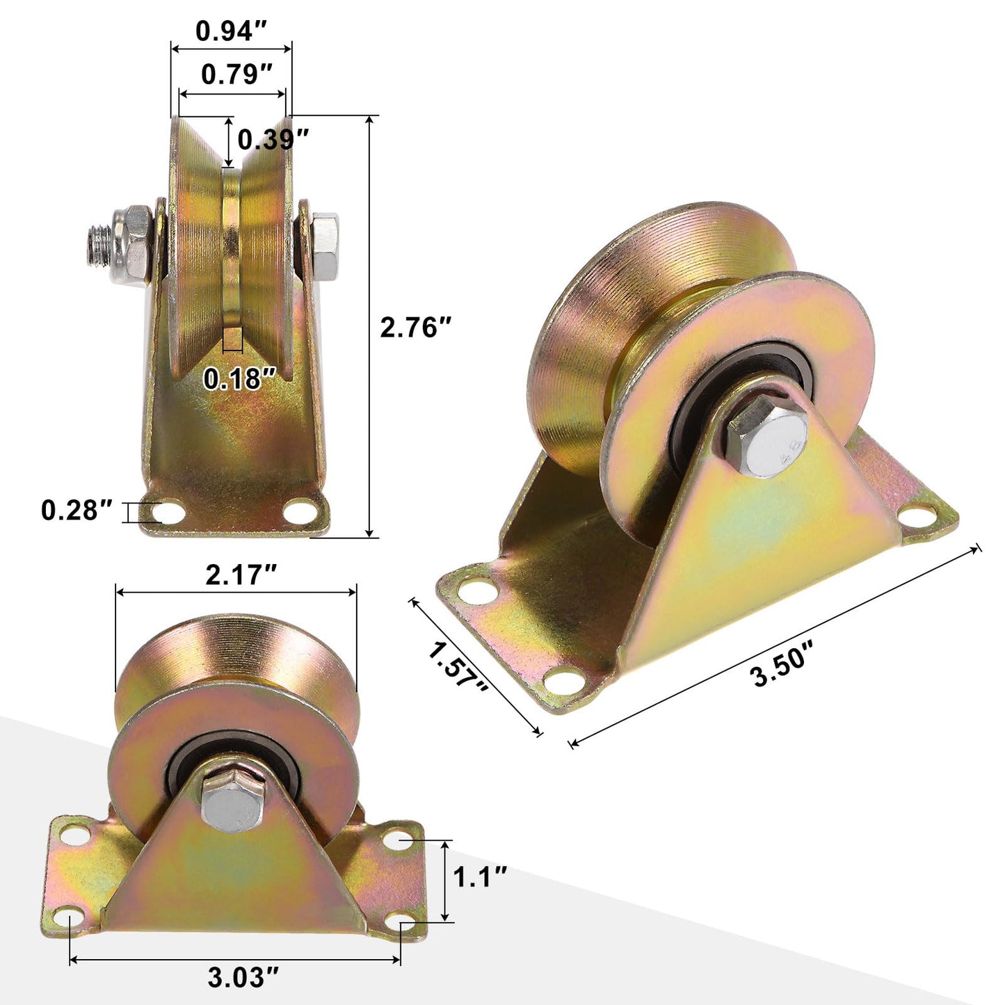HARFINGTON 8pcs 2.2" V Groove Wheel Sliding Gate Caster, Rigid Caster Wheels with Bracket for Inverted V-Track, 661 lbs Capacity Per Wheel, for Garage Door, Lifting, Industrial Machines