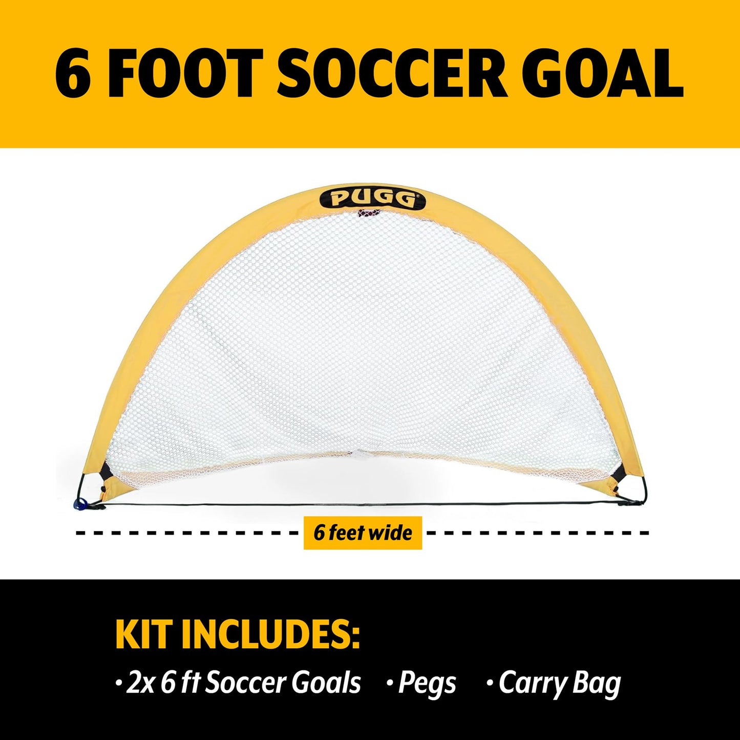 PUGG 6 Foot Pop Up Soccer Goal, Portable Training Football Knitted Poly Net Equipment, The Original Pickup Game Goal, Includes Two Goals & Bag