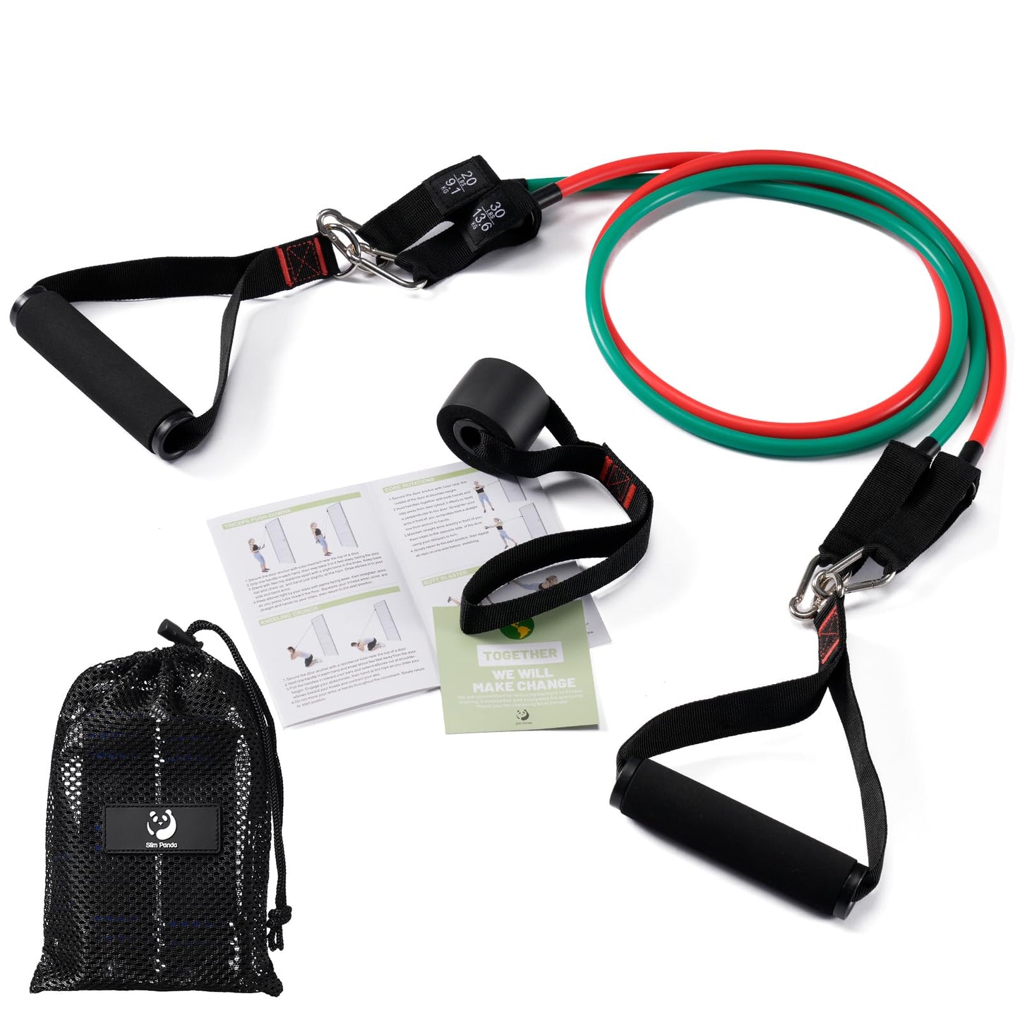 Slim Panda 2-in-1 Resistance Band Kit with Comfort-Grip Handles, Heavy Duty Exercise Band for Physical Therapy, Strength Training, Home Workouts - Includes Door Anchor & Starter Guide