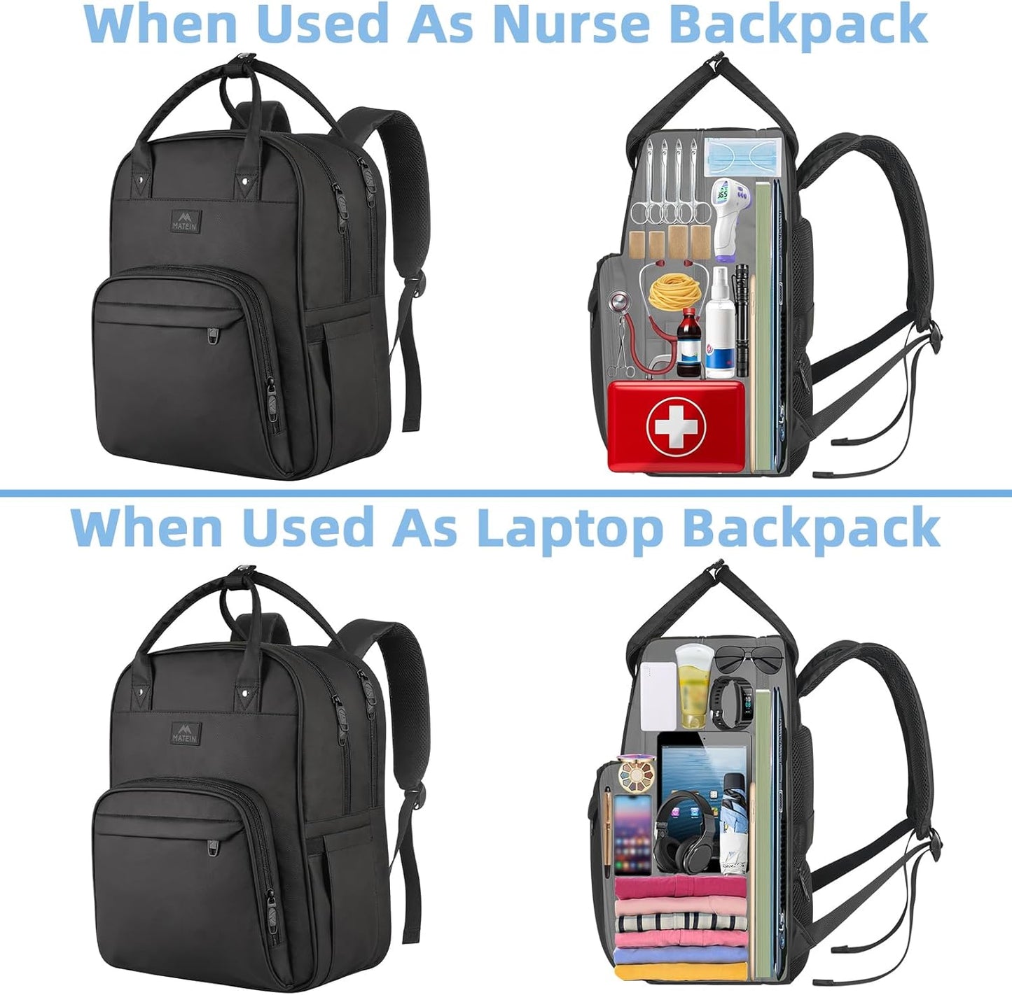 Backpack, 17 Inch Backpack MATEIN Nurse Extra Large Waterproof Laptop with Removable Organizer, Anti Theft Padded